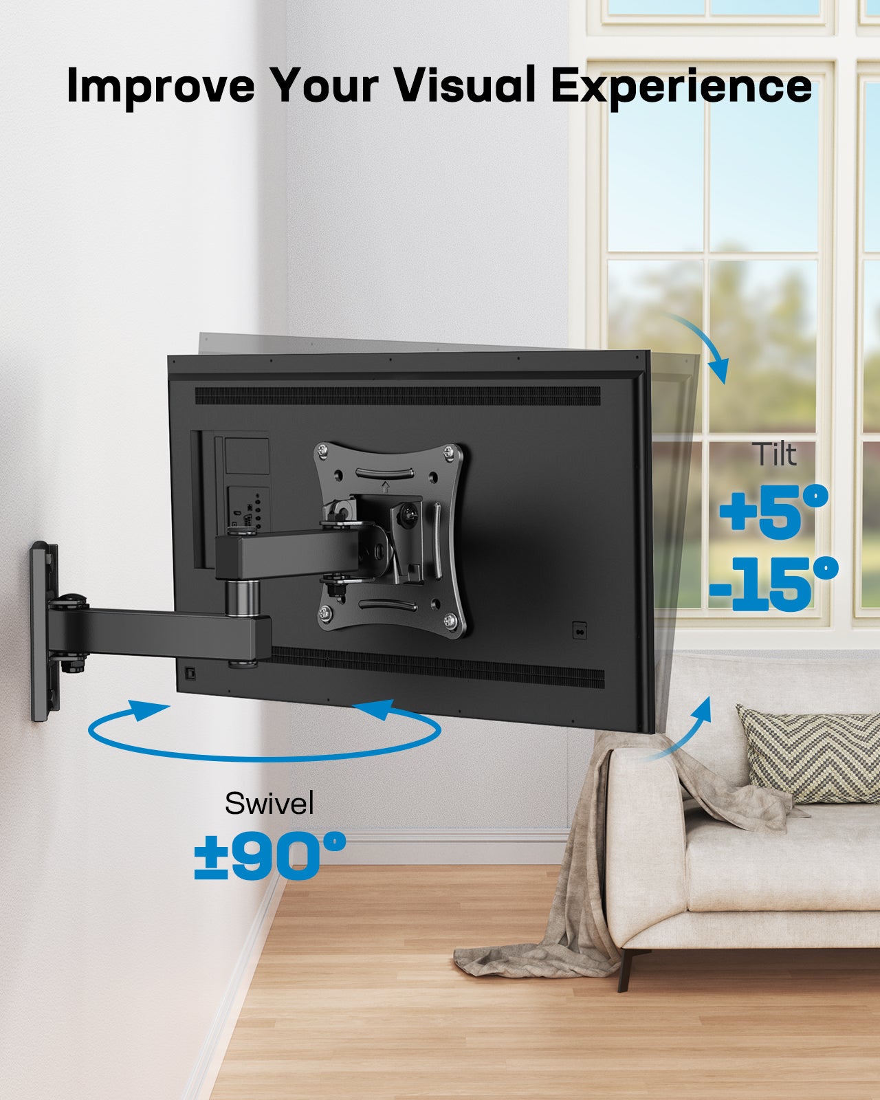 MountFTV Full Motion TV Wall Mount Brackets for 13-32 Inch TVs, 360° Rotation TV Mount Max 100x100mm, Hold up to 33 LBS