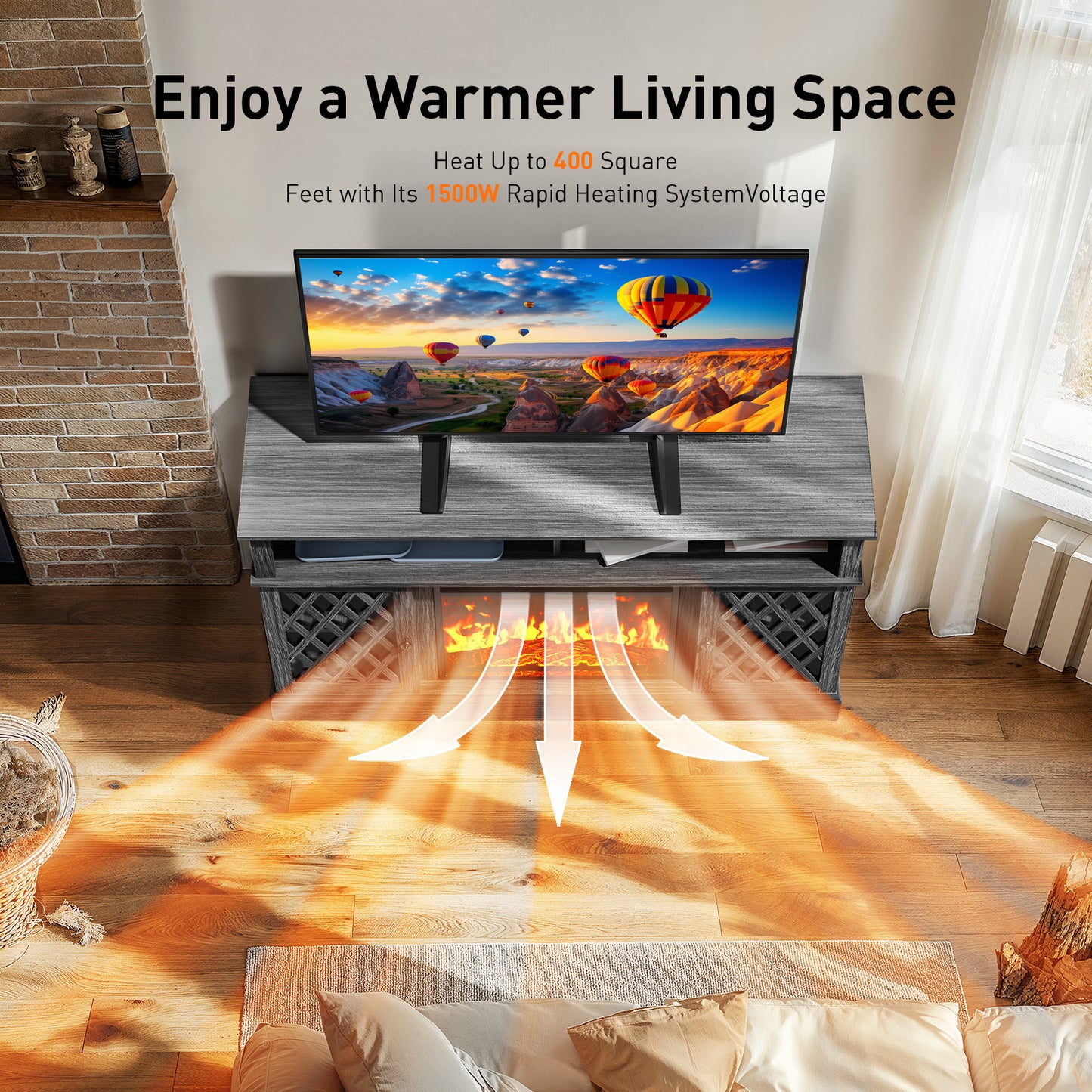 Electric Fireplace TV Stand with LED Lights for TVs up to 70", Entertainment center with fireplace for Living Room, Bedroom, Gray