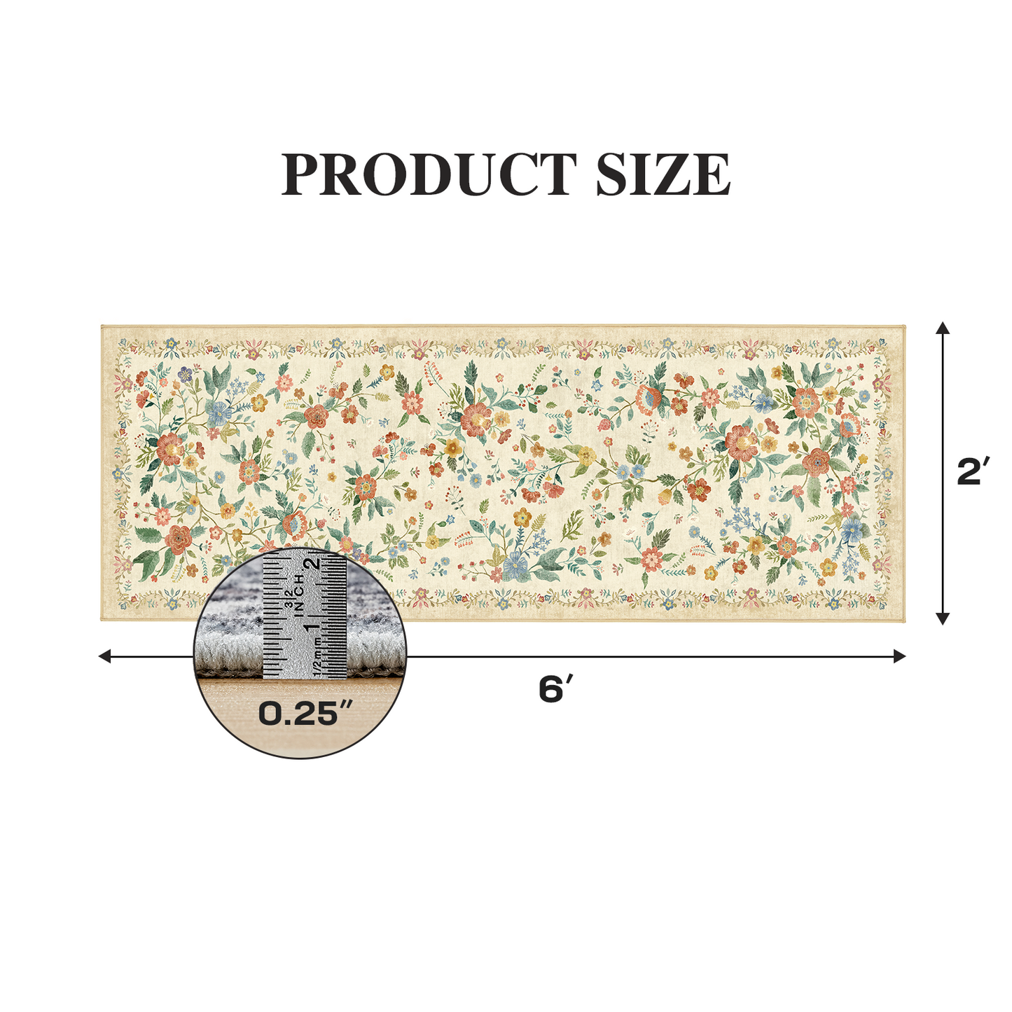 2'x6' Boho Runner Rug for Hallway, Machine Washable Stain Resistant Non-Shed Carpet, Runner Rug with Non-Slip Backing for Kitchen, Entryway, Bedroom, Laundry, Bathroom