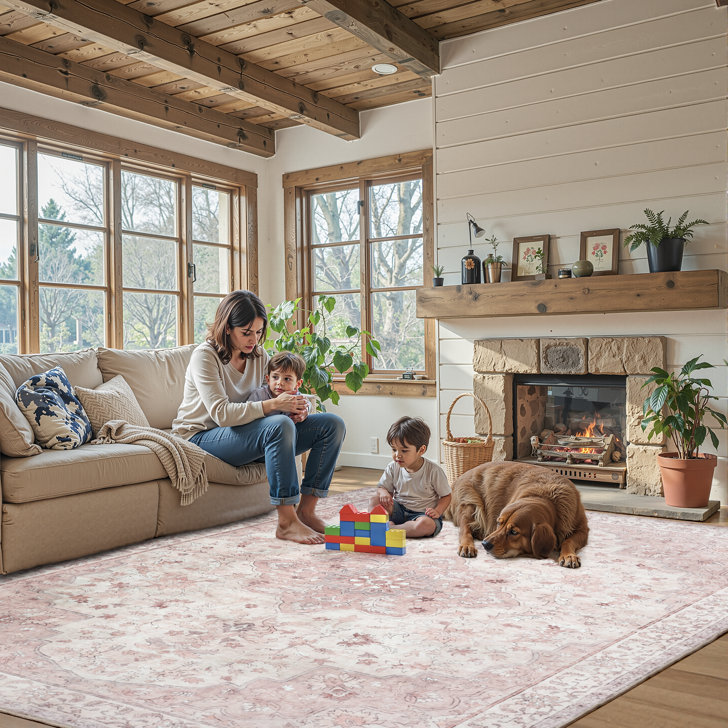 5'x7' Machine-washable Area Rugs for Living Room, Stain Resistant Non-Shed Carpet, Boho Area Rugs with Non-Slip Backing for Bedroom, Dining Room, Dorm, Office