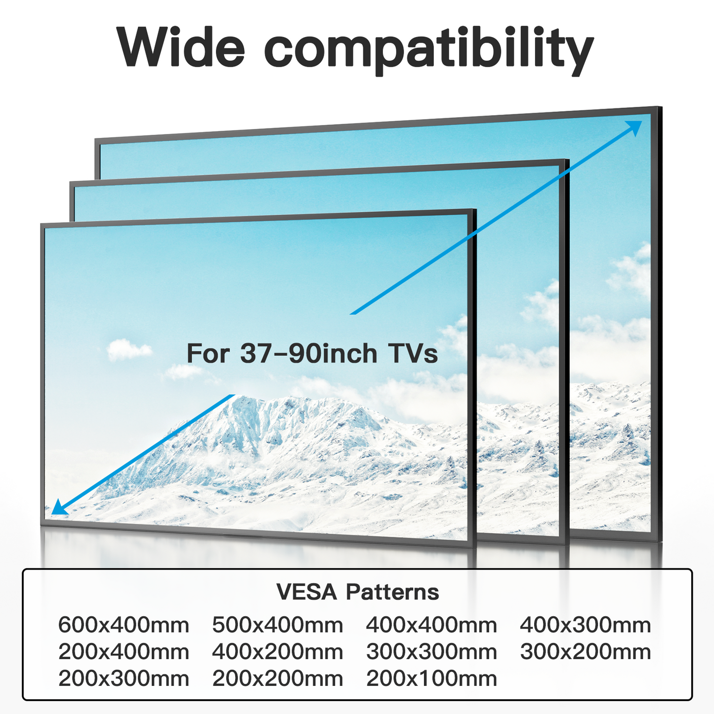 MountFTV Full Motion TV Wall Mount Bracket for 37–90 inch TVs, Max 600x400mm, Holds up to 132lbs