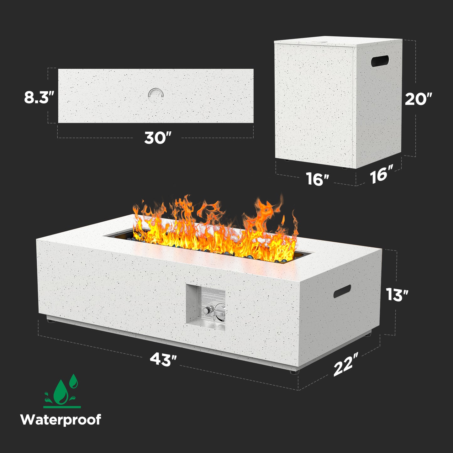 43" Gas Fire Pit Table, 50000 BTU Outdoor Propane Fire Pit with CSA Certification, Rectangular Fire Pit with Glass Rocks, Waterproof Cover & Adjustable Legs for Patio, Backyard, Deck