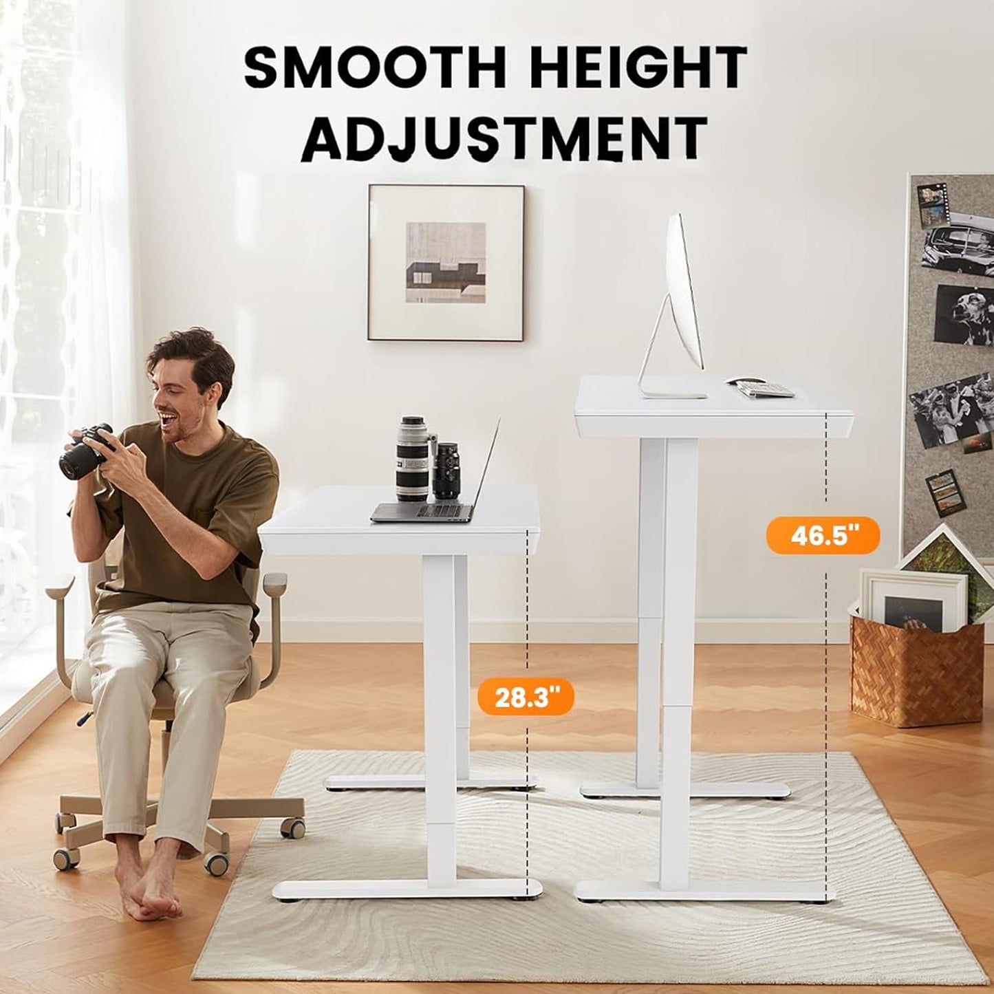CHITOOMA 55" x 28" One Piece Glass Top Standing Desk with Drawer, Electric Height Adjustable Office Desk with USB Charging Ports, Sit to Stand Desk for Home