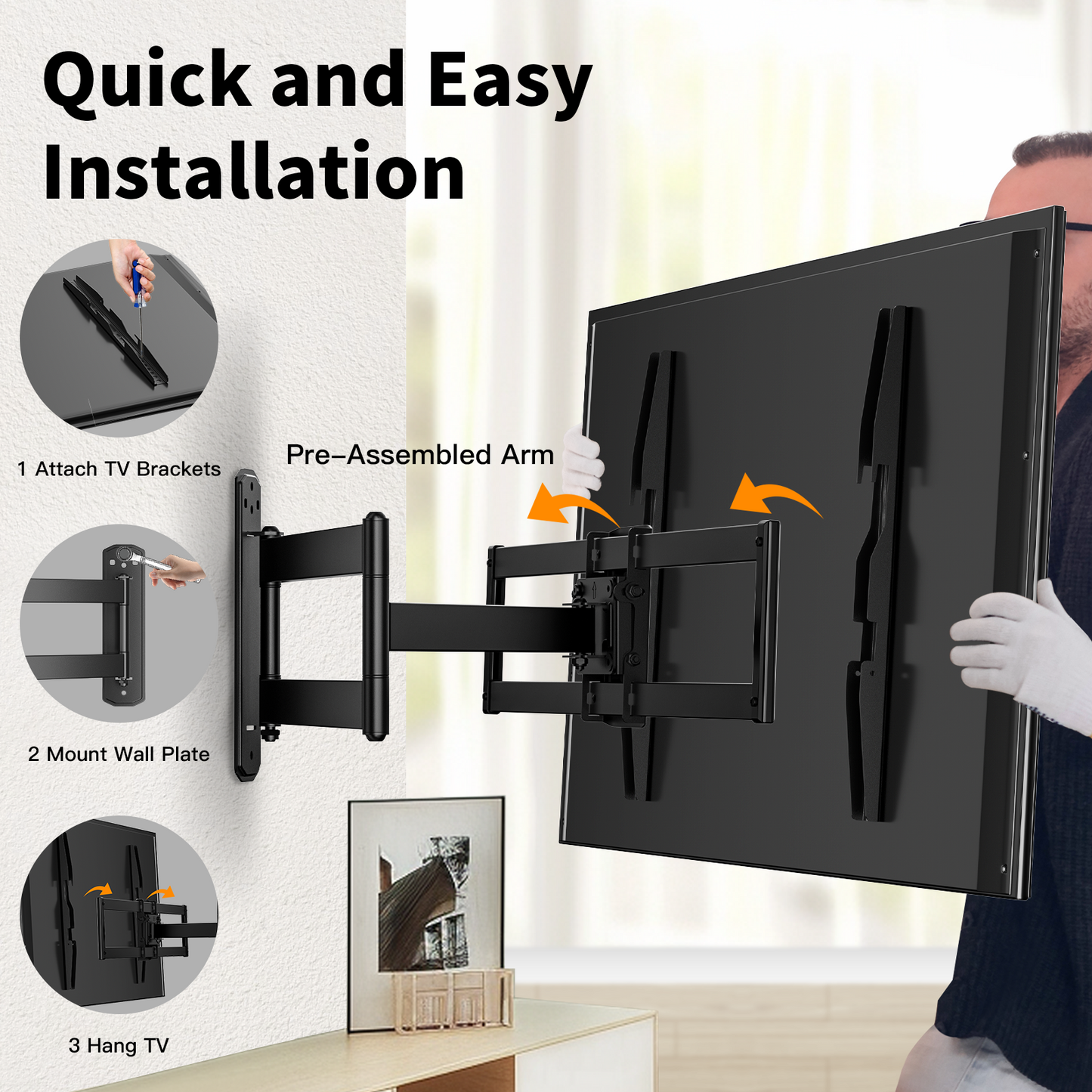 MountFTV Full Motion TV Wall Mount Bracket for Most 13-42 Inch LED LCD Flat Curved Screen TVs