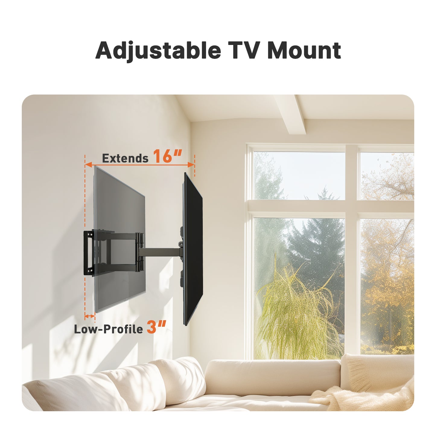 PERLESMITH Full Motion TV Mount Fits for 37-85 inch, Holds up to 132 lbs, Max 600x400mm
