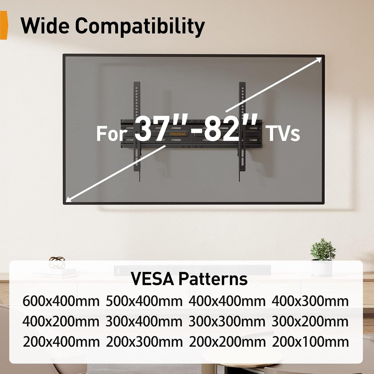 TV Wall Mount for Most 37 to 82 Inch TVs up to 45 kg, Heavy Bracket for Flat or Curved, Tilting Wall Mount TV Max. VESA 600 x 400 mm