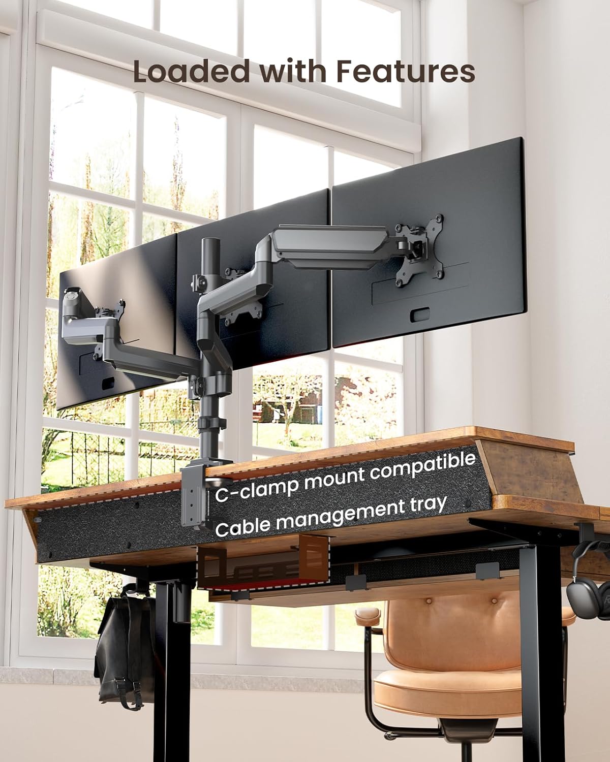 Kyspho 48″ x 30″ Standing Desk with Drawers, Electric Height Adjustable Sit Stand Desk with Storage Shelf, 4 Memory Preset Computer Desk with Cable Management Tray for Home Office, Brown