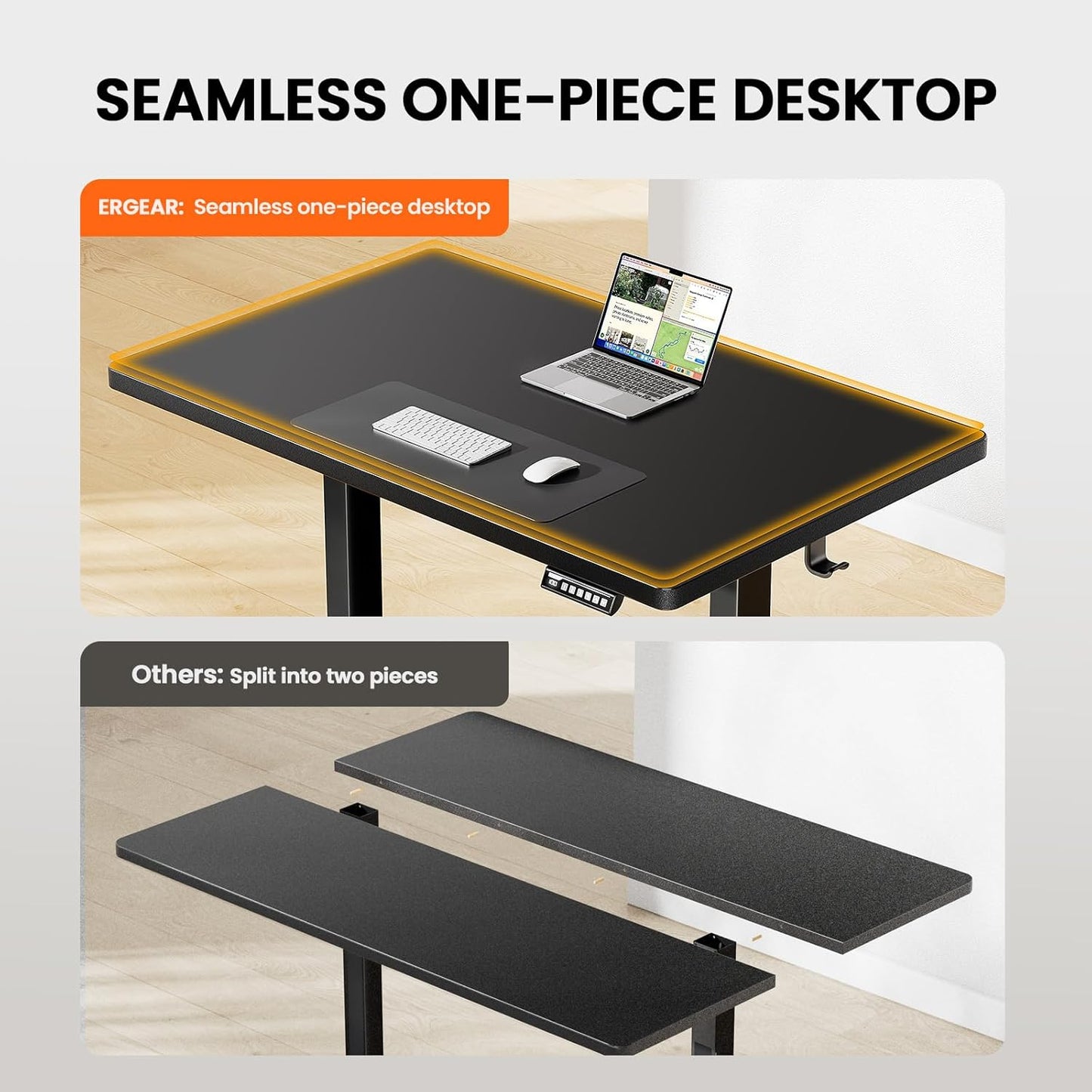 Kyspho 48'' x 30'' Electric Standing Desk, Adjustable Height Sit to Stand Desk with 4 Height Memory & 1.2'' Thick Desk Top, Ergonomic Desk for Home Office, Black