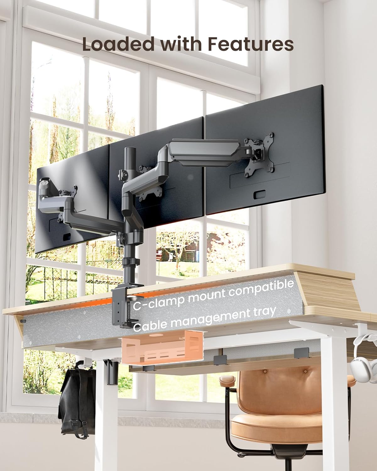 Kyspho 48″ x 30″ Standing Desk with Drawers, Electric Height Adjustable Sit Stand Desk with Storage Shelf, 4 Memory Preset Computer Desk with Cable Management Tray for Home Office, Oak