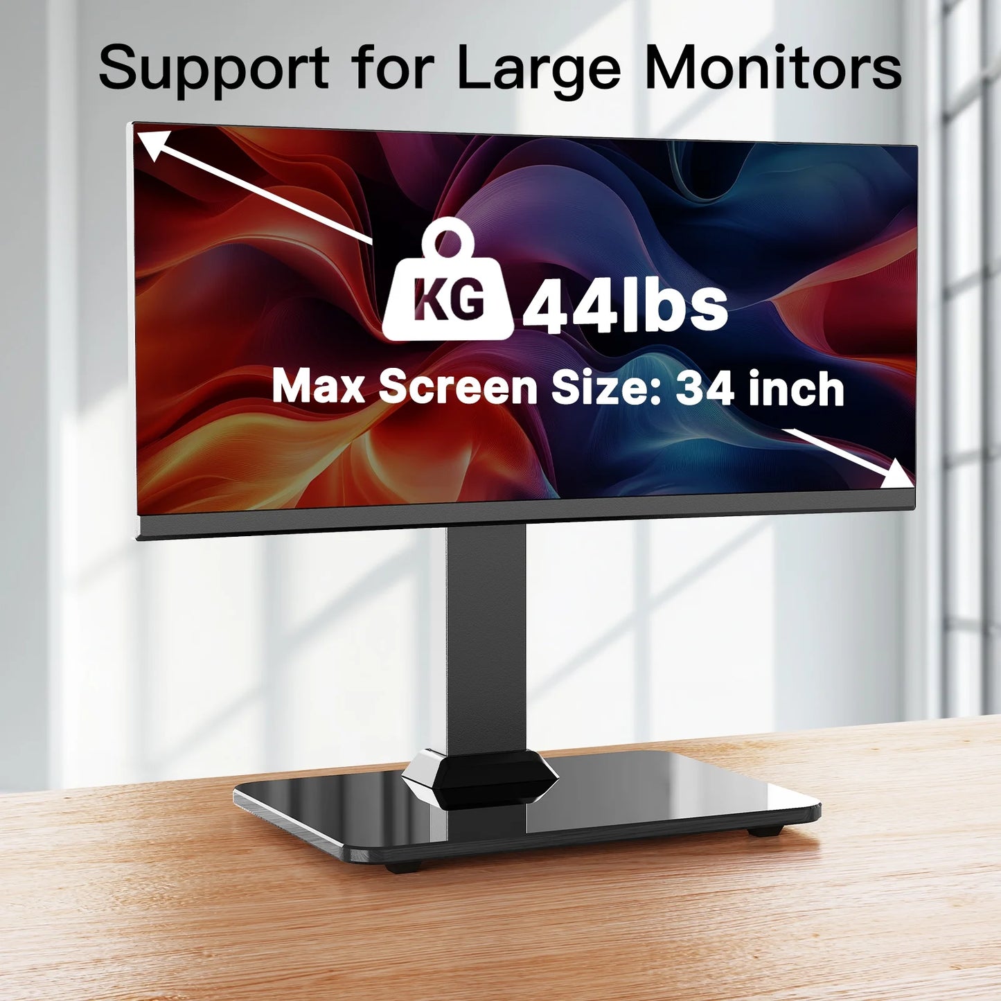 MountFTV Monitor Stand for 13-34 inch Screen, 5 Height Adjustable, Swivel Desk Monitor Stand Riser, Holds up to 44lbs