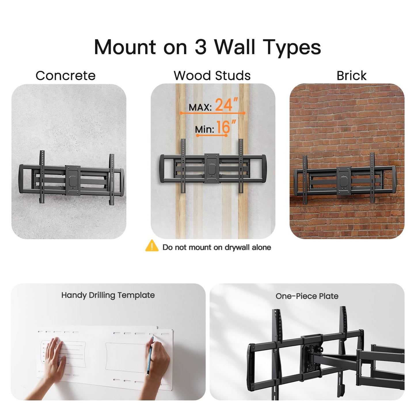 MountFTV Full Motion TV Wall Mount Bracket Fit for 50-90" Flat Curved LED TVs, Max 800x400mm,Holds up to 165lbs