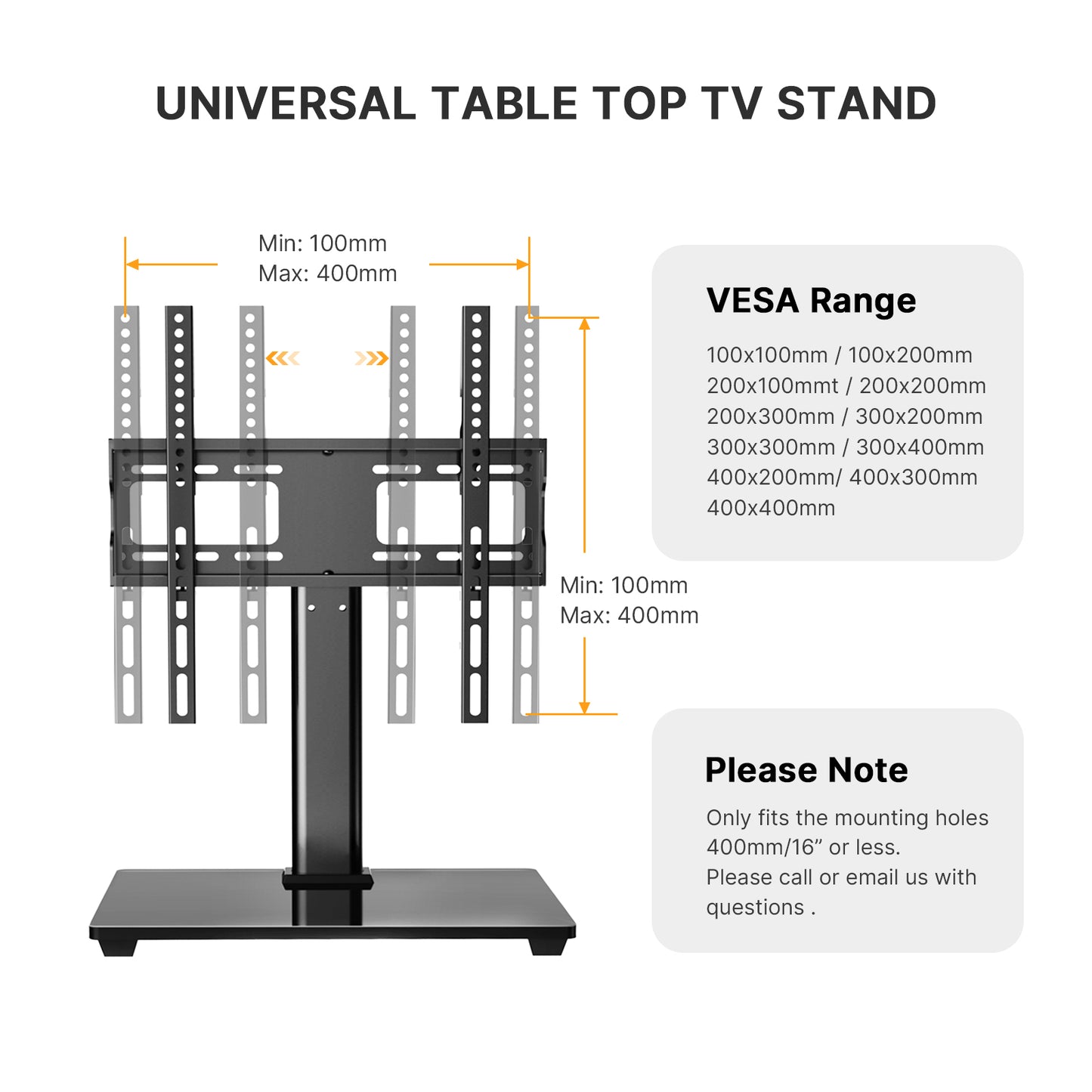 Universal Swivel TV Stand Mount, Tabletop TV Stand for 24-60inch TVs, Max 400x400, Holds up to 88lbs