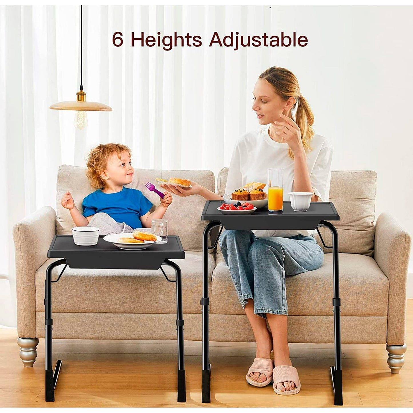 Portable Foldable 6 Height & 3 Tilt Angles Adjustable TV Tray Table TV Dinner Tray Sofa Desk for Home Office,1 Pack