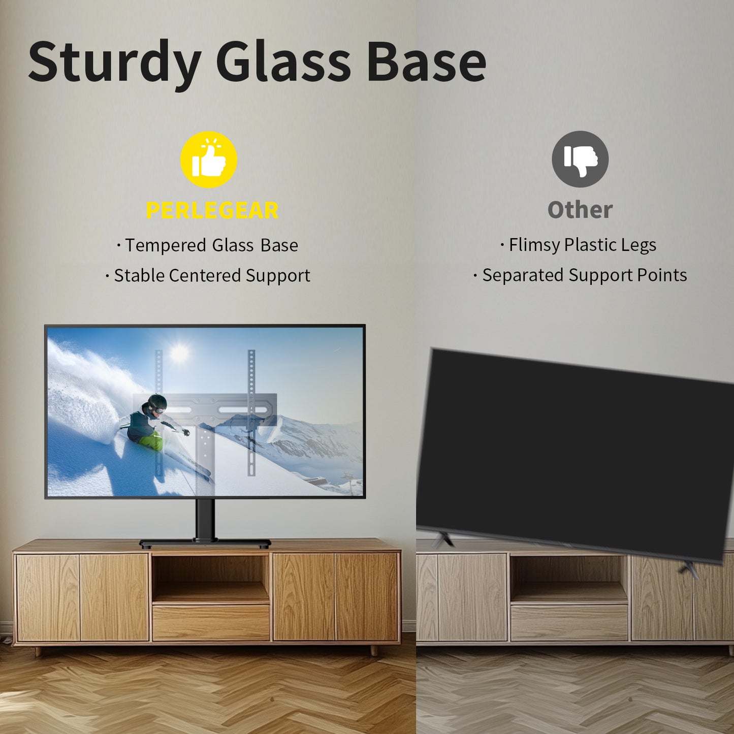 MountFTV Swivel Universal TV Stand Mount TV Stand for 27"-75" TVs Adjustable Height Table Top TV Stand Base Glass with Tray,Hold up to 100Lbs,Max 600x400mm