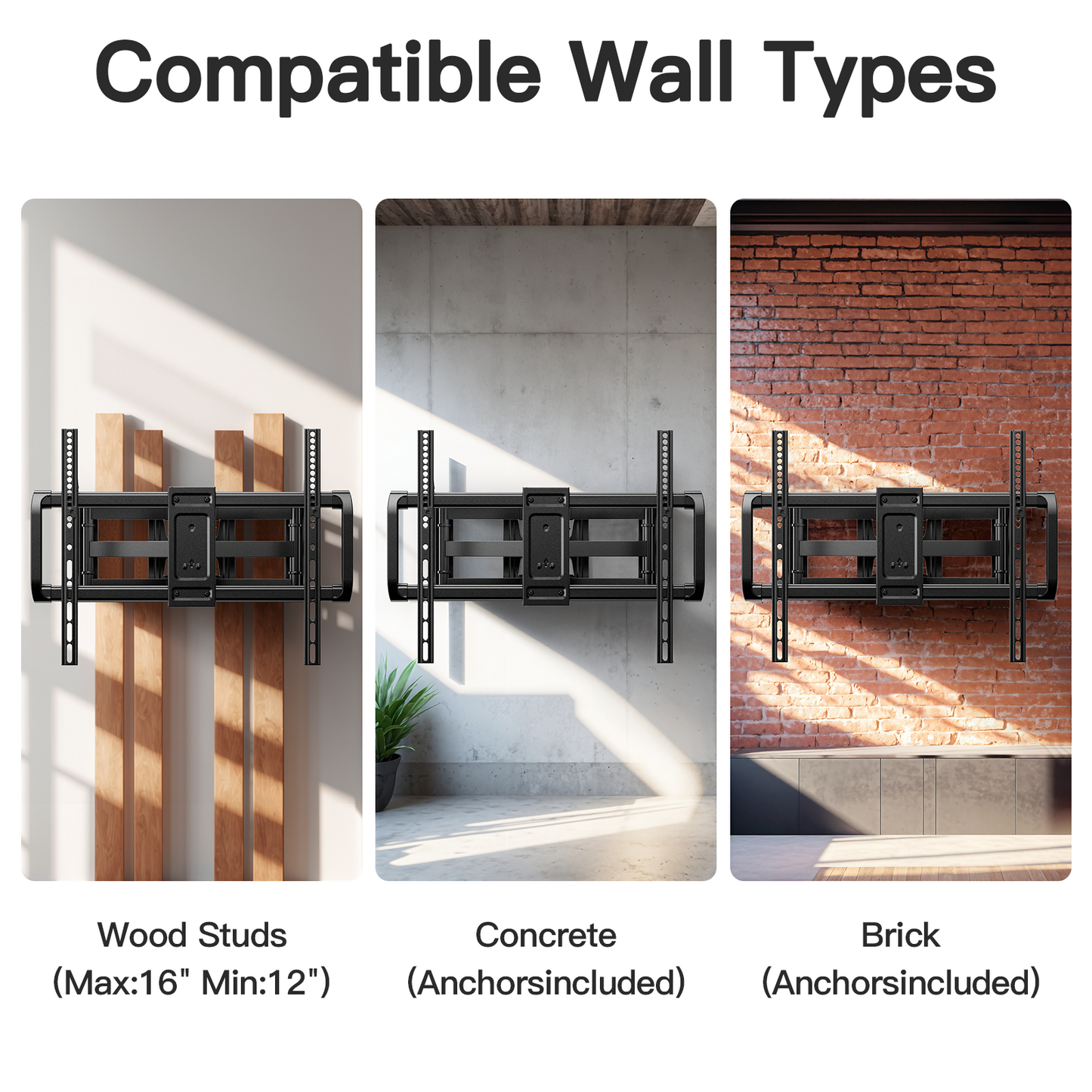 MountFTV Full Motion TV Wall Mount Bracket for 37–90 inch TVs, Max 600x400mm, Holds up to 132lbs