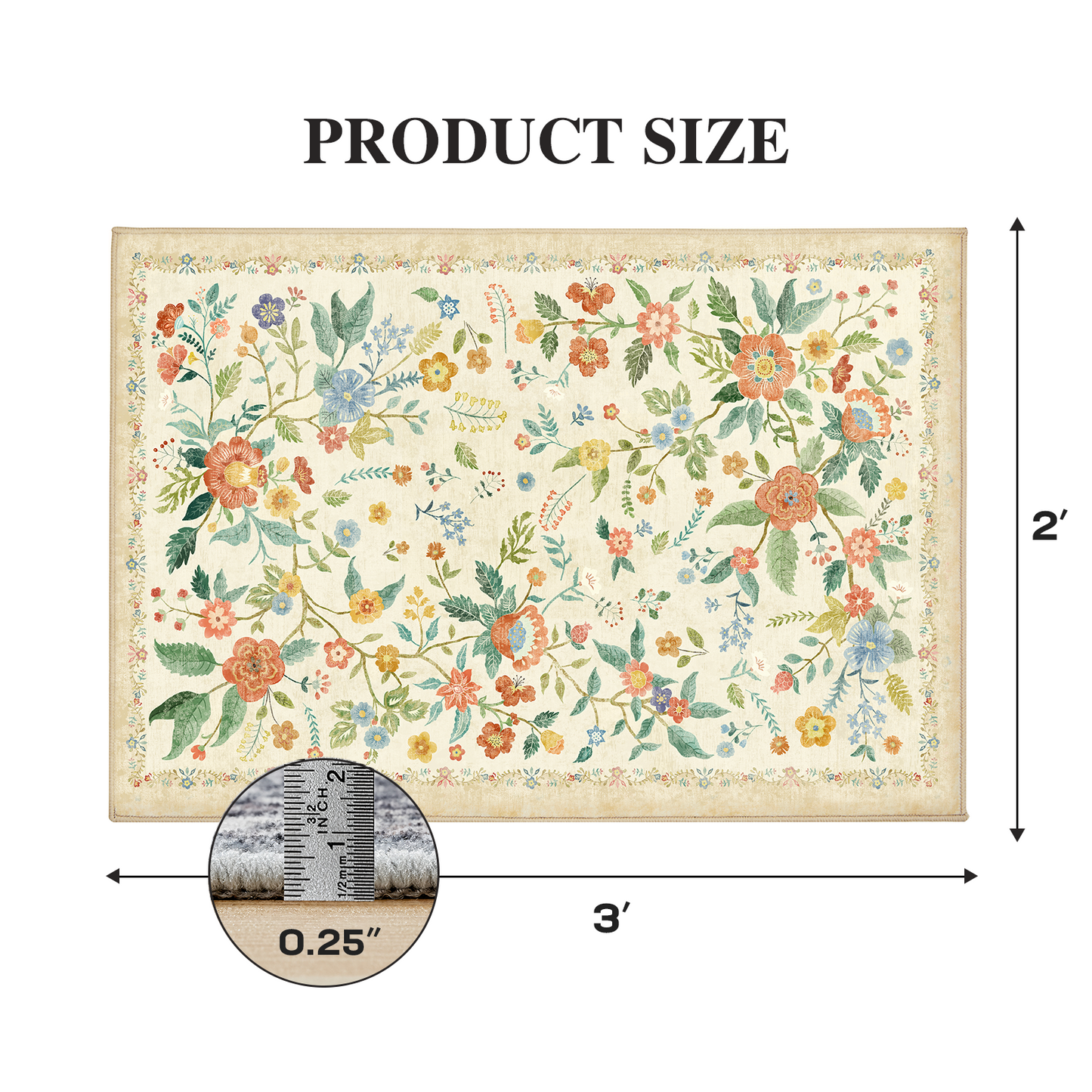 2'x3' Boho Runner Rug for Hallway, Machine Washable Stain Resistant Non-Shed Carpet, Runner Rug with Non-Slip Backing for Kitchen, Entryway, Bedroom, Laundry, Bathroom