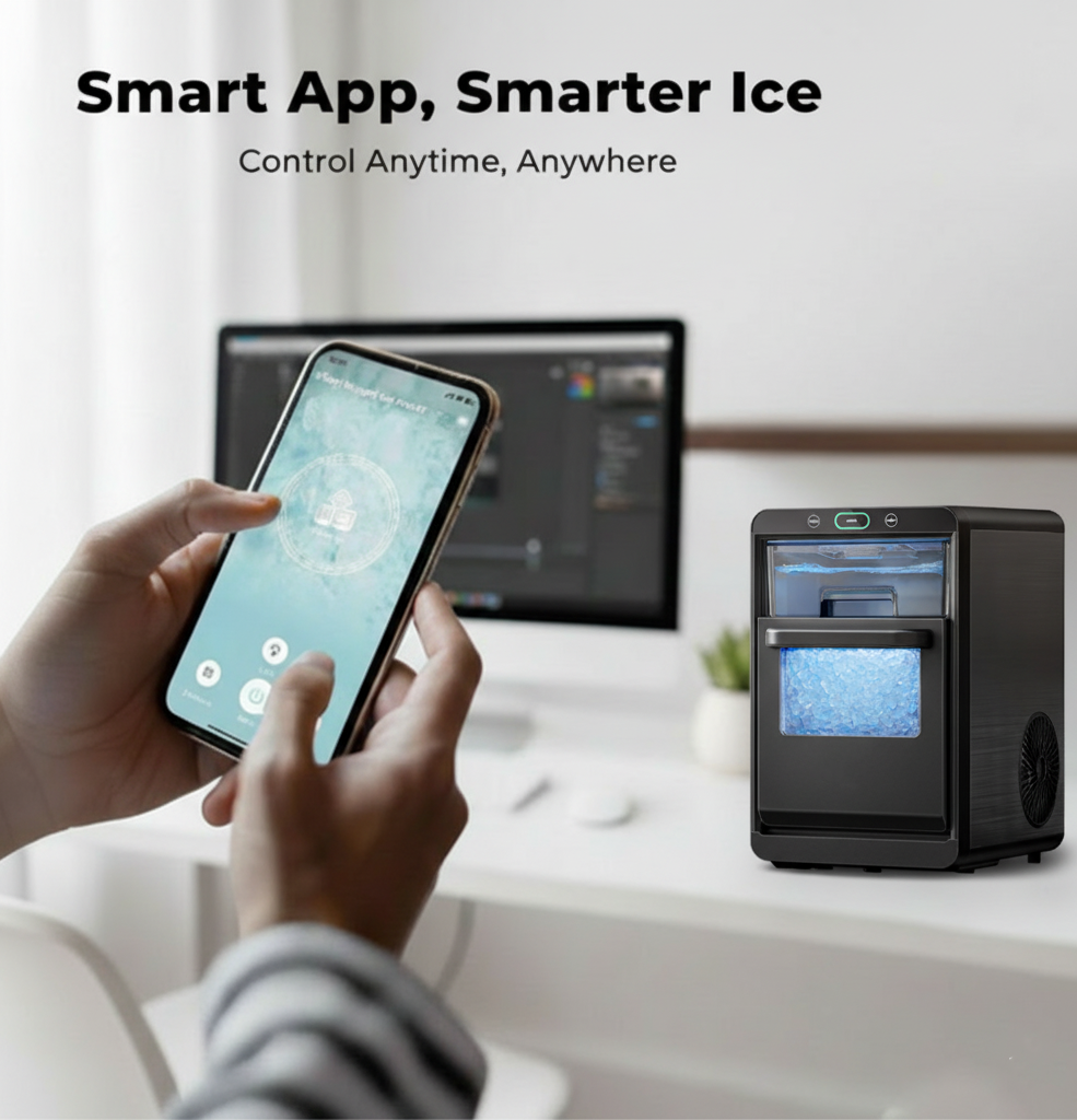 Philergo Nugget Ice Maker Countertop, 44Lbs/24H, Smart Ice Machine with APP Control, Self-Cleaning Pellet Ice Machine with Ice Scoop and Basket for Home/Kitchen/Office, Black