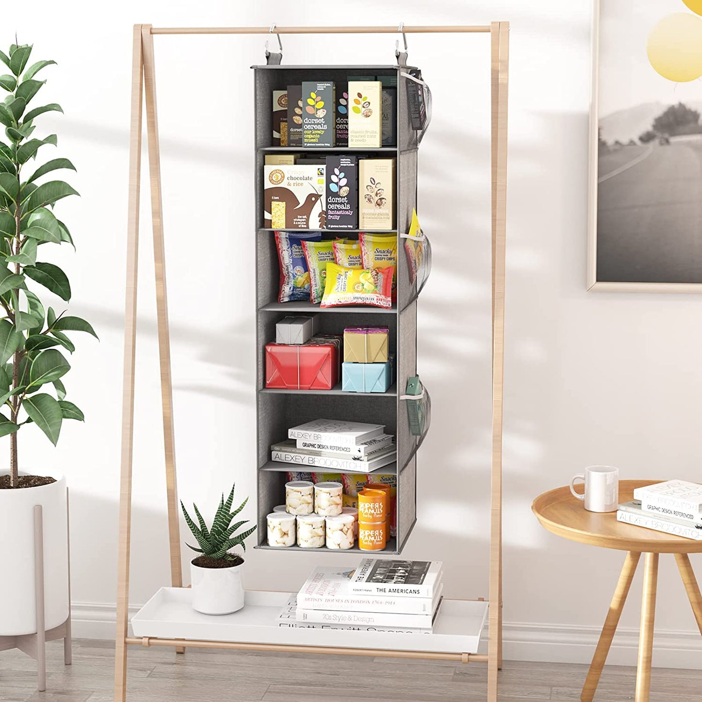6-Shelf Hanging Closet Organizer with 3 Removable Drawers & Side Pockets Hanging Shelf Organizer for Closet, 11.4''W x 12''D x 43.3''H