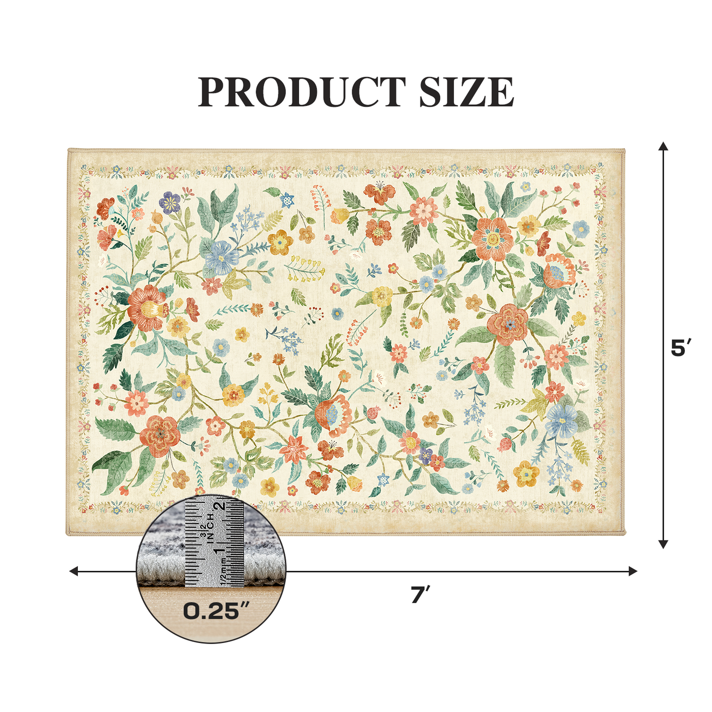 5'x7' Boho Area Rugs for Living Room, Machine Washable Stain Resistant Non-Shed Carpet, Area Rug with Non-Slip Backing for Bedroom, Dining Room, Dorm, Office