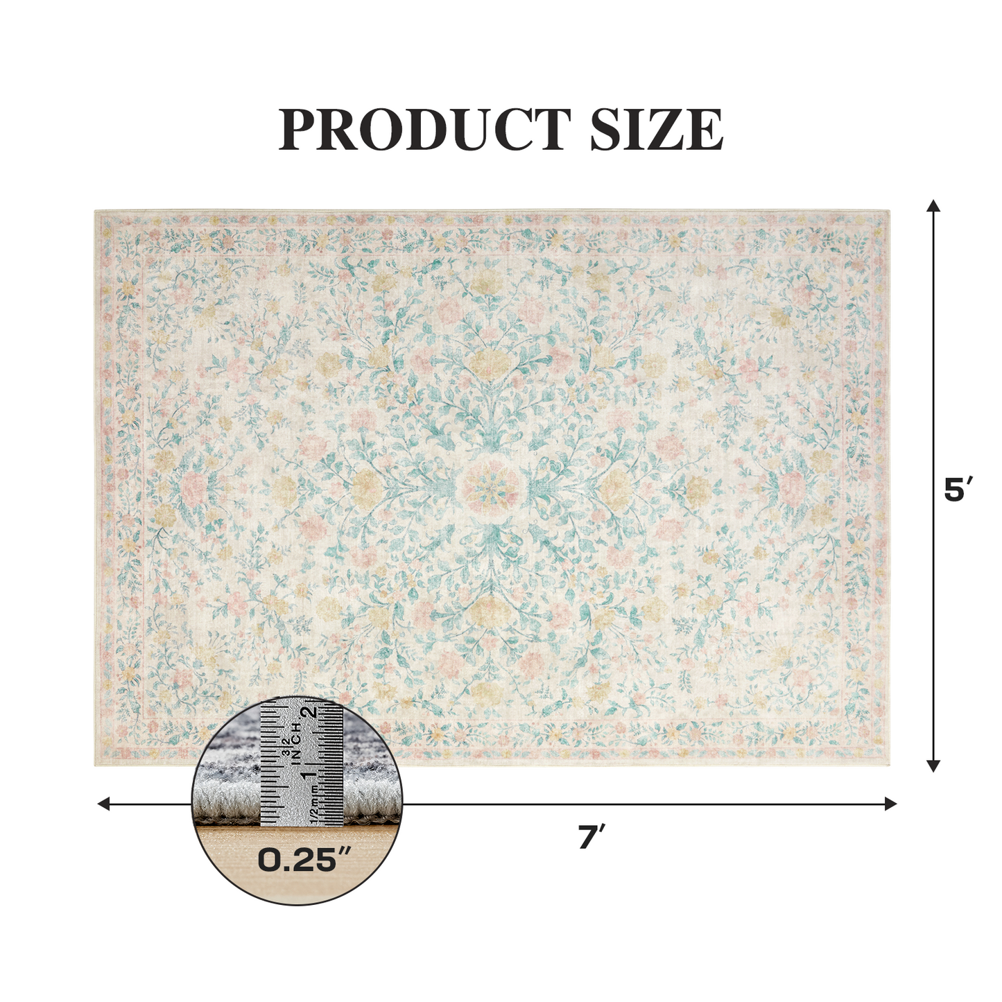 5'x7' Machine-washable Area Rugs for Living Room, Stain Resistant Non-Shed Carpet, Boho Area Rugs with Non-Slip Backing for Bedroom, Dining Room, Dorm, Office