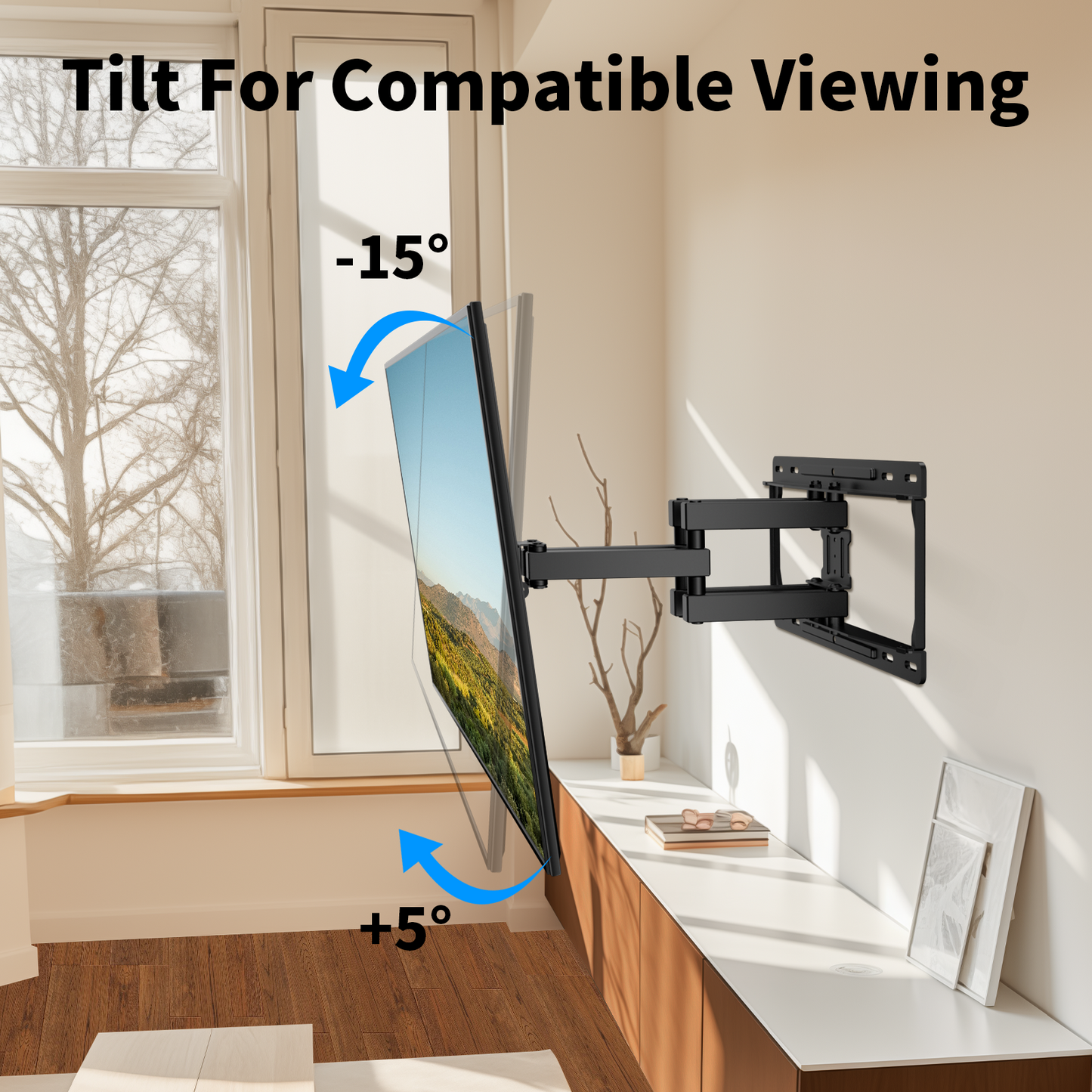 Full Motion TV Wall Mount for 26-60 inch TVs,TV Bracket up to 400x400mm,Hold up to 77lbs,Support Swivel, Tilt, Level Adjustment