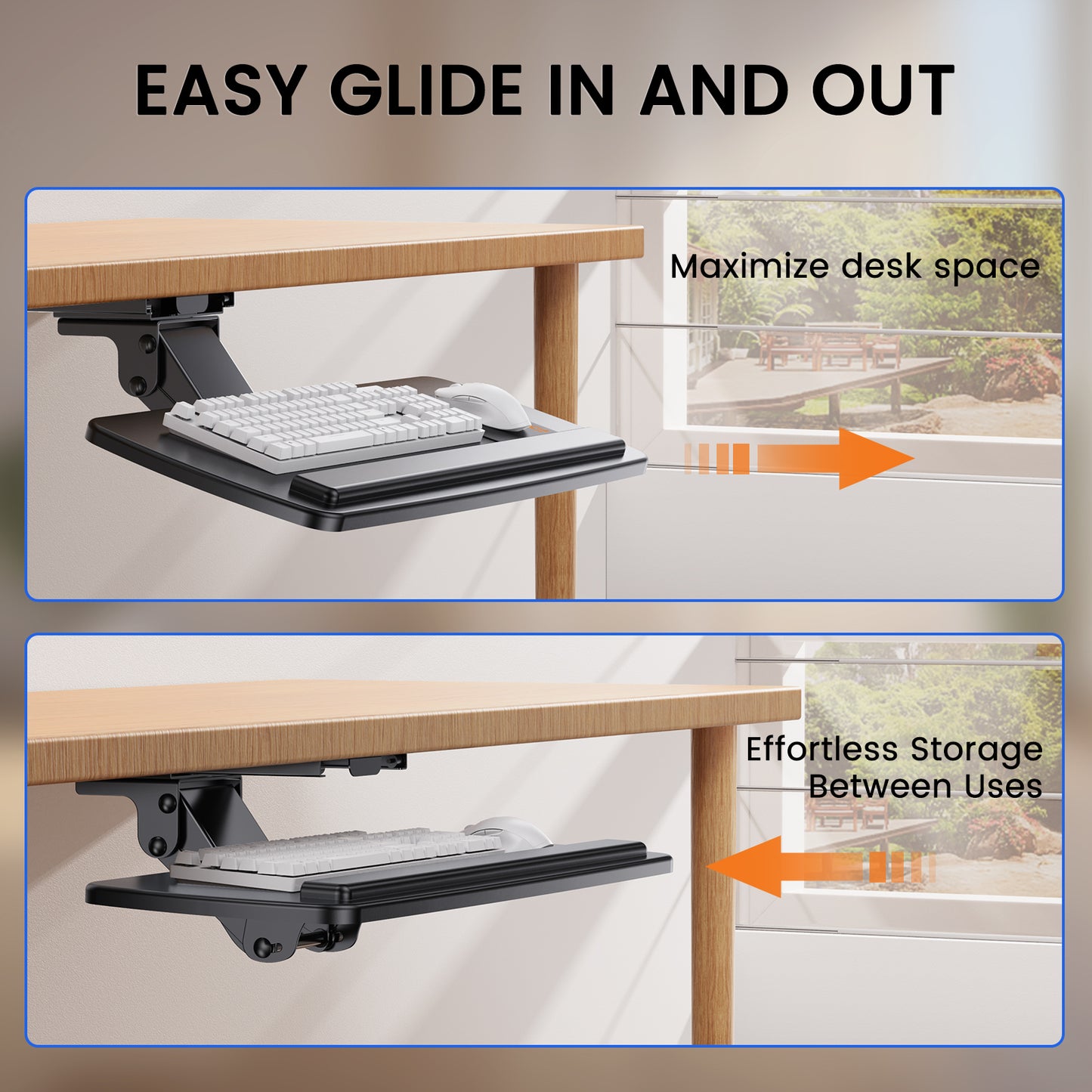 Keyboard Tray Under Desk 360° Rotating Ergonomic Sliding Keyboard & Mouse Tray, Height Adjustable