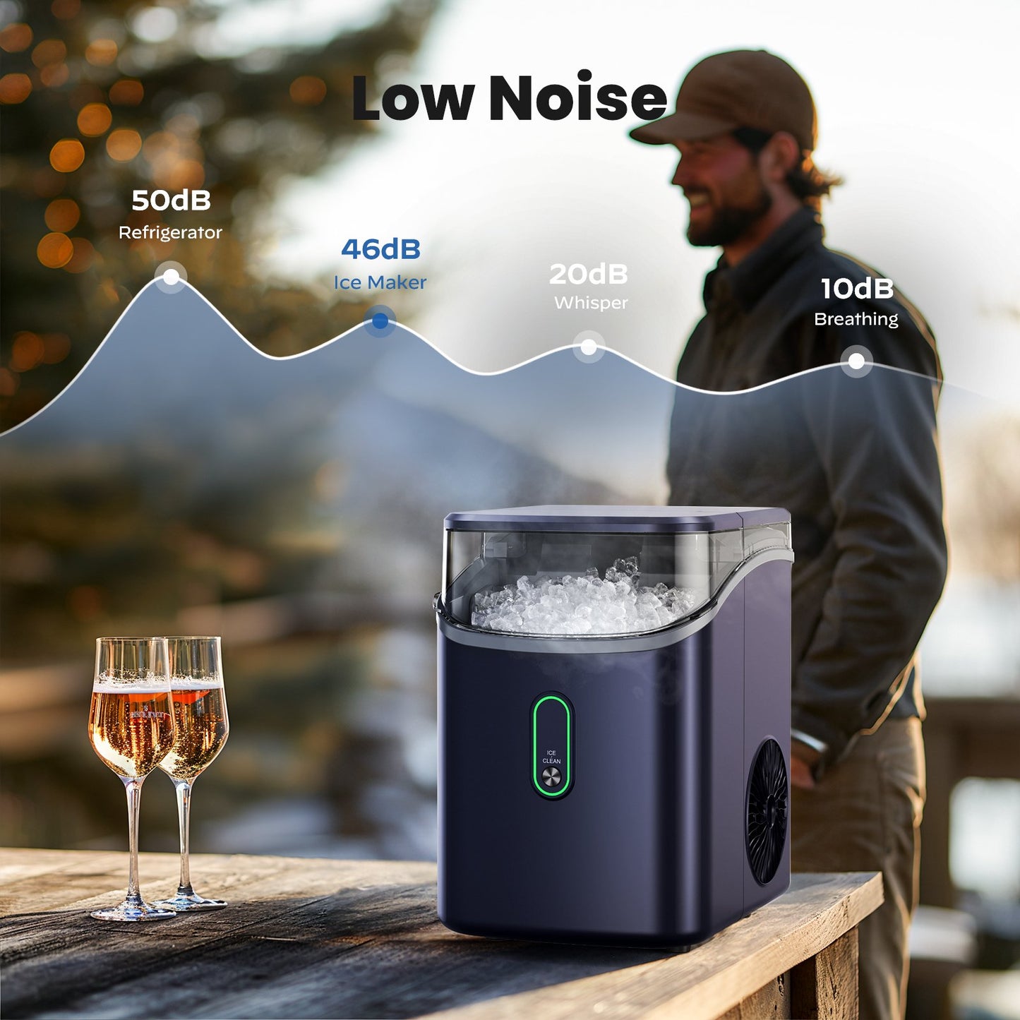 Philergo Nugget Ice Maker Countertop, Pebble Ice Maker with Soft Chewable Ice, 35 lbs/24 Hrs for Home, Kitchen, RV, Camping, Dark Blue