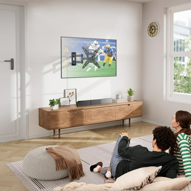 MountFTV Full Motion TV Monitor Wall Mount Bracket Articulating Arms Swivels Tilts Extension Rotation for 13-42 inch Flat Curved TVs Monitors, Max 200x200mm, Holds up to 44lbs
