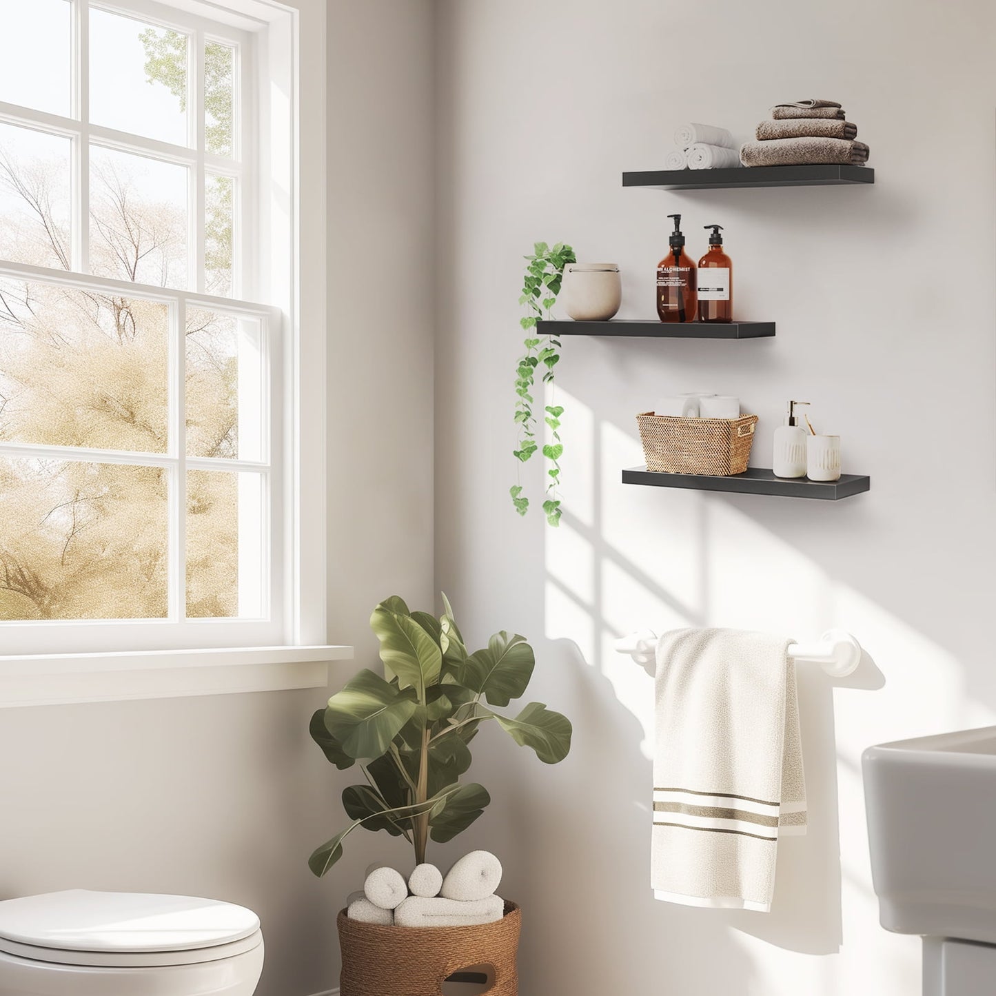 3 Sets 15 x 7" Wall Mounted Floating Shelves, Storage Shelves Perfect for Bedroom, Bathroom, Living Room and Kitchen Storage