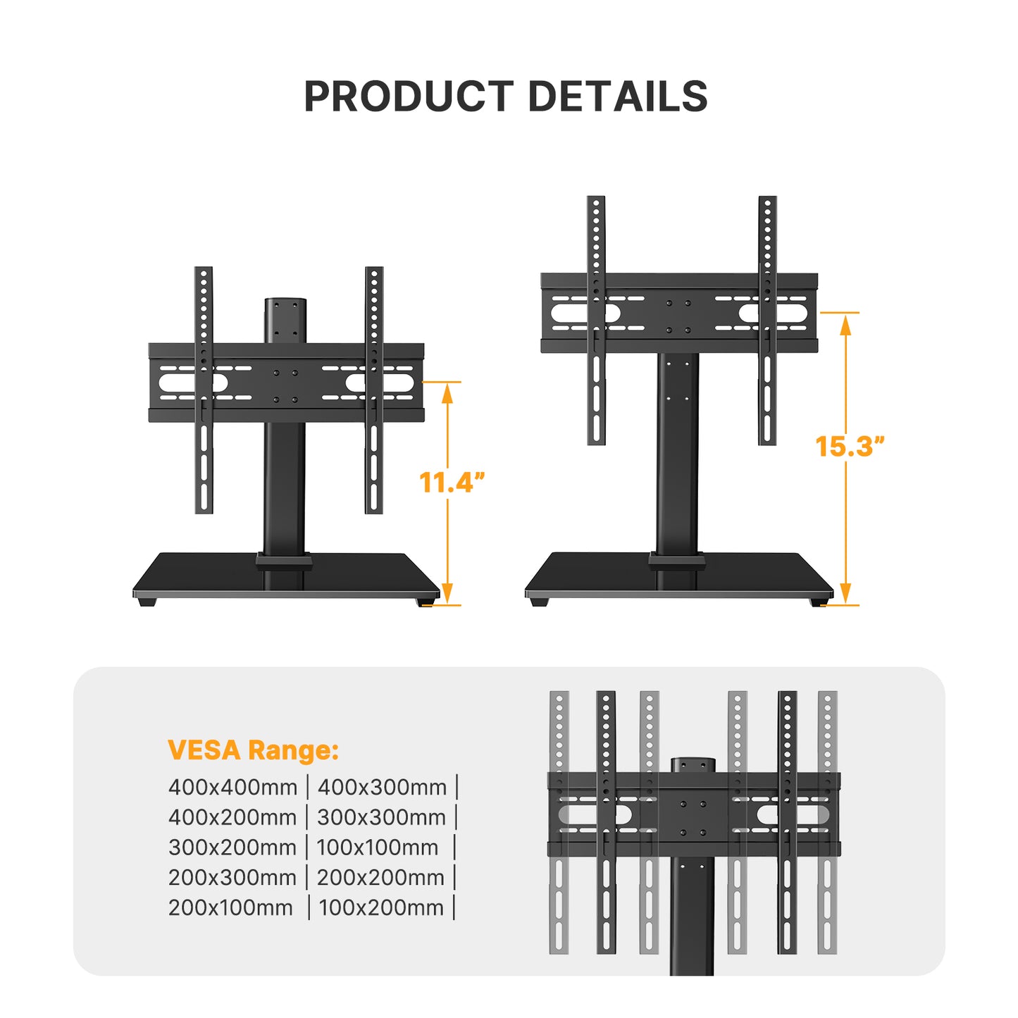 TV Stand Mount, Universal TV Stand Tabletop for 32-52 inch LCD LED TVs, Height Adjustable TV Base Stand with Tempered Glass Base Wire Management, Max 400x400mm