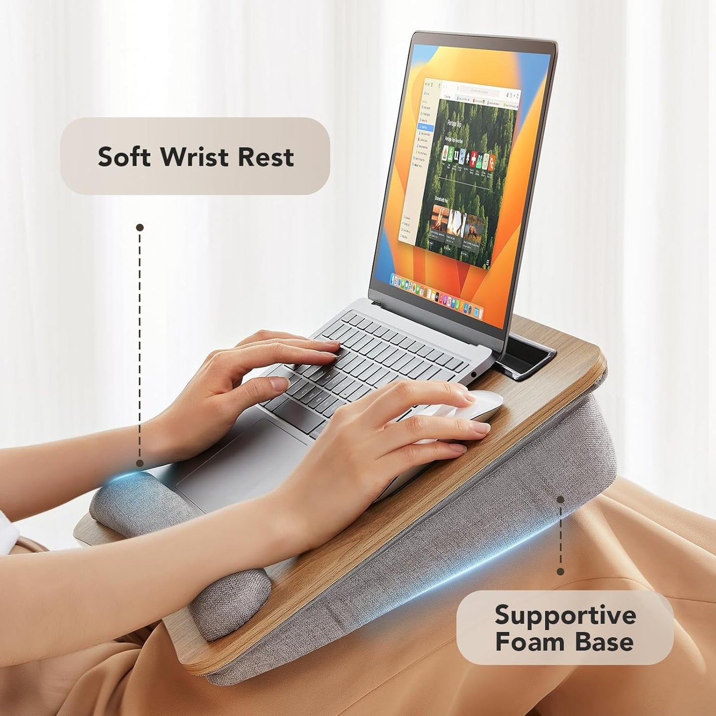 Portable Home Office Lap Desk with Pillow Cushion Fits Up To 15.6 Inch Laptops