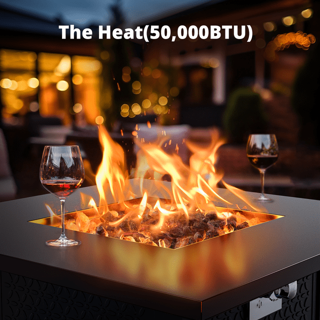 32" Propane Fire Pits with Cover 50,000 BTU Gas Fire Pit Table for Outside with Lid and Lava Rock - Walmart.com