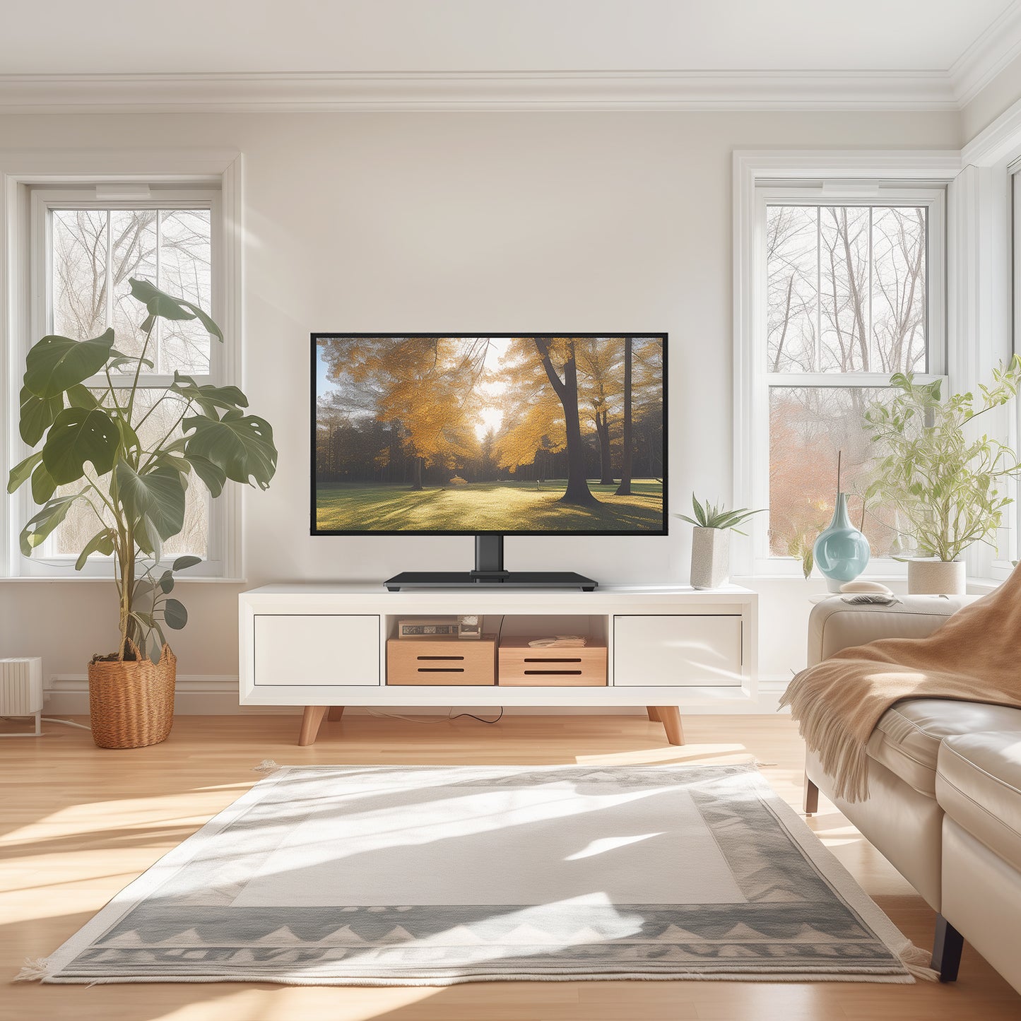 Universal TV Stand, Table Top TV Stand for 32-55 inch LCD LED TVs, Height Adjustable TV Base Stand with Tempered Glass Base Wire Management, 400x400mm