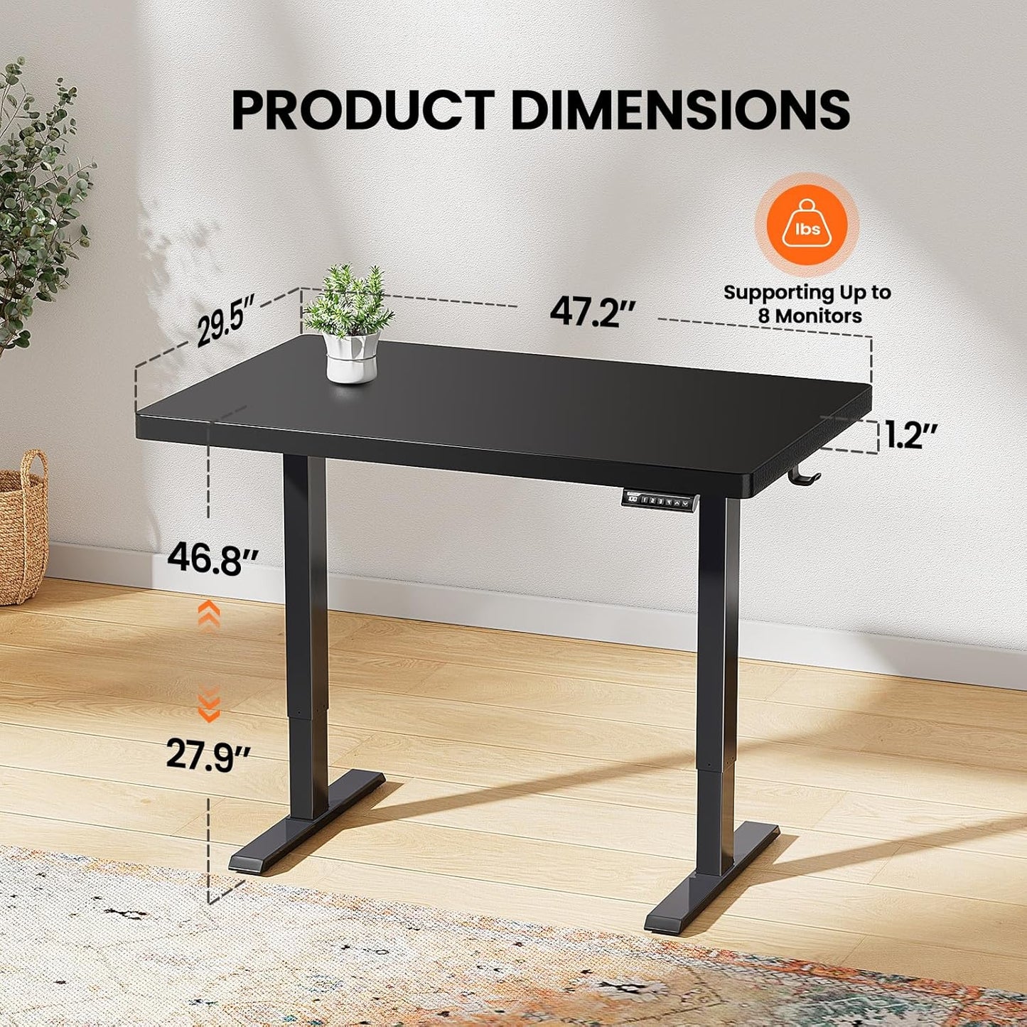 Kyspho 48'' x 30'' Electric Standing Desk, Adjustable Height Sit to Stand Desk with 4 Height Memory & 1.2'' Thick Desk Top, Ergonomic Desk for Home Office, Black
