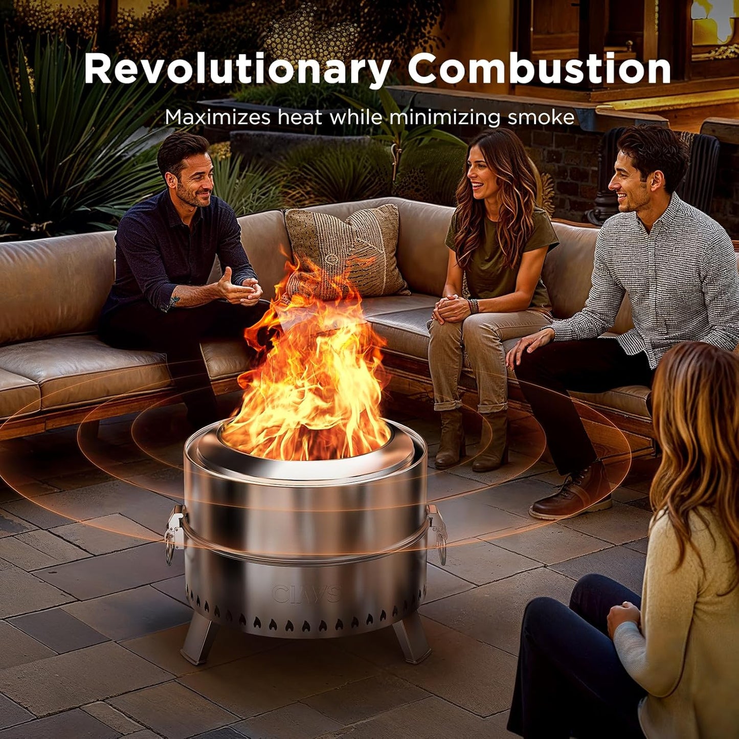 19" Smokeless Fire Pit for Outside, Stainless Steel Wood Burning Fire Pit with Foldable Legs, Grill, Poker, Carry Bag