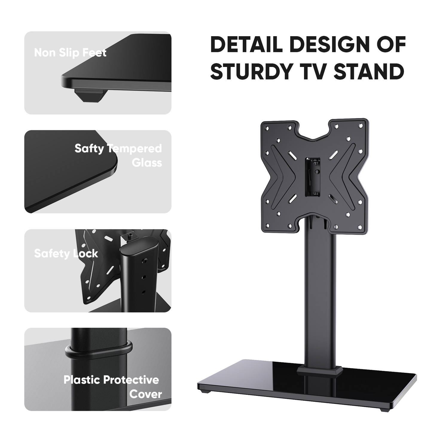 MountTV Universal Tabletop TV Stand for 19-39 inch TVs Monitor, Height Adjustable with Tempered Glass Base, Max 200x200mm