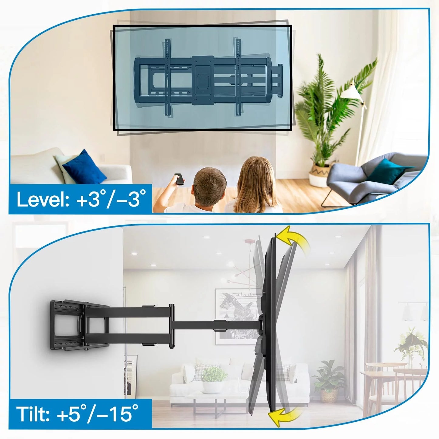 MountFTV Full Motion Long Arm TV Wall Mount for 42-90 inch TVs, TV Mount with 42.72 inch Extension Articulating Arm Swivel and Tilt, Max 800x400mm, Holds up to 150 lbs