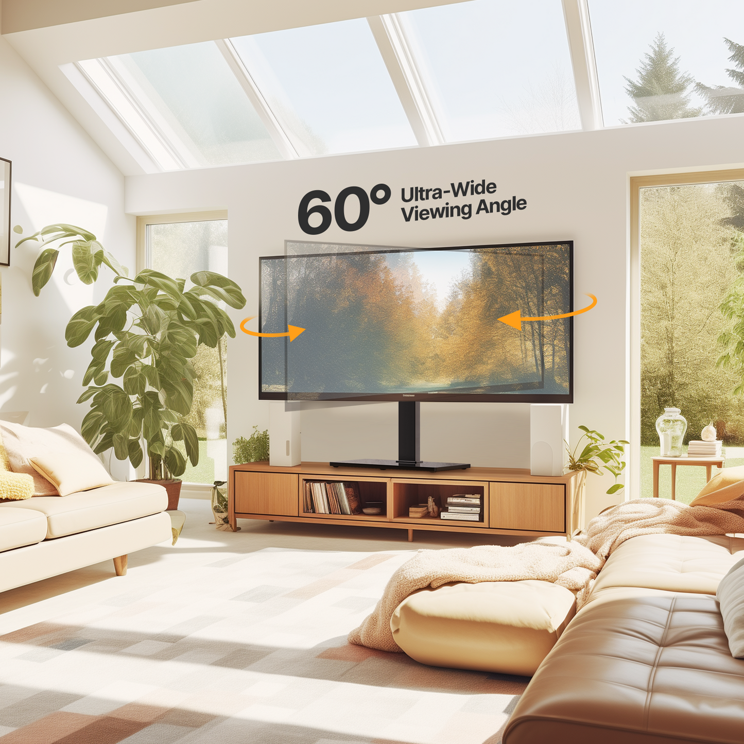 Universal Swivel TV Mount Stand Base for 37 to 70 inch LCD LED TVs, Height Adjustable Table Top TV Stand with Tempered Glass Base, Max 600x400mm, Holds up to 88lbs