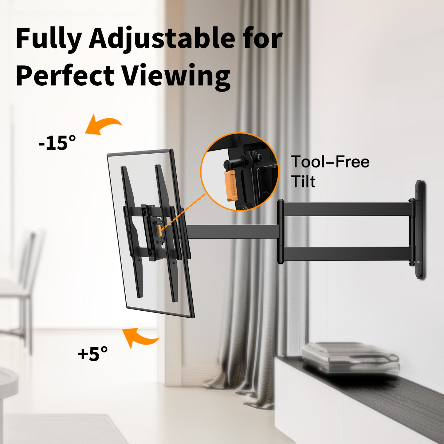 MountFTV Full Motion TV Wall Mount Bracket for Most 13-42 Inch LED LCD Flat Curved Screen TVs