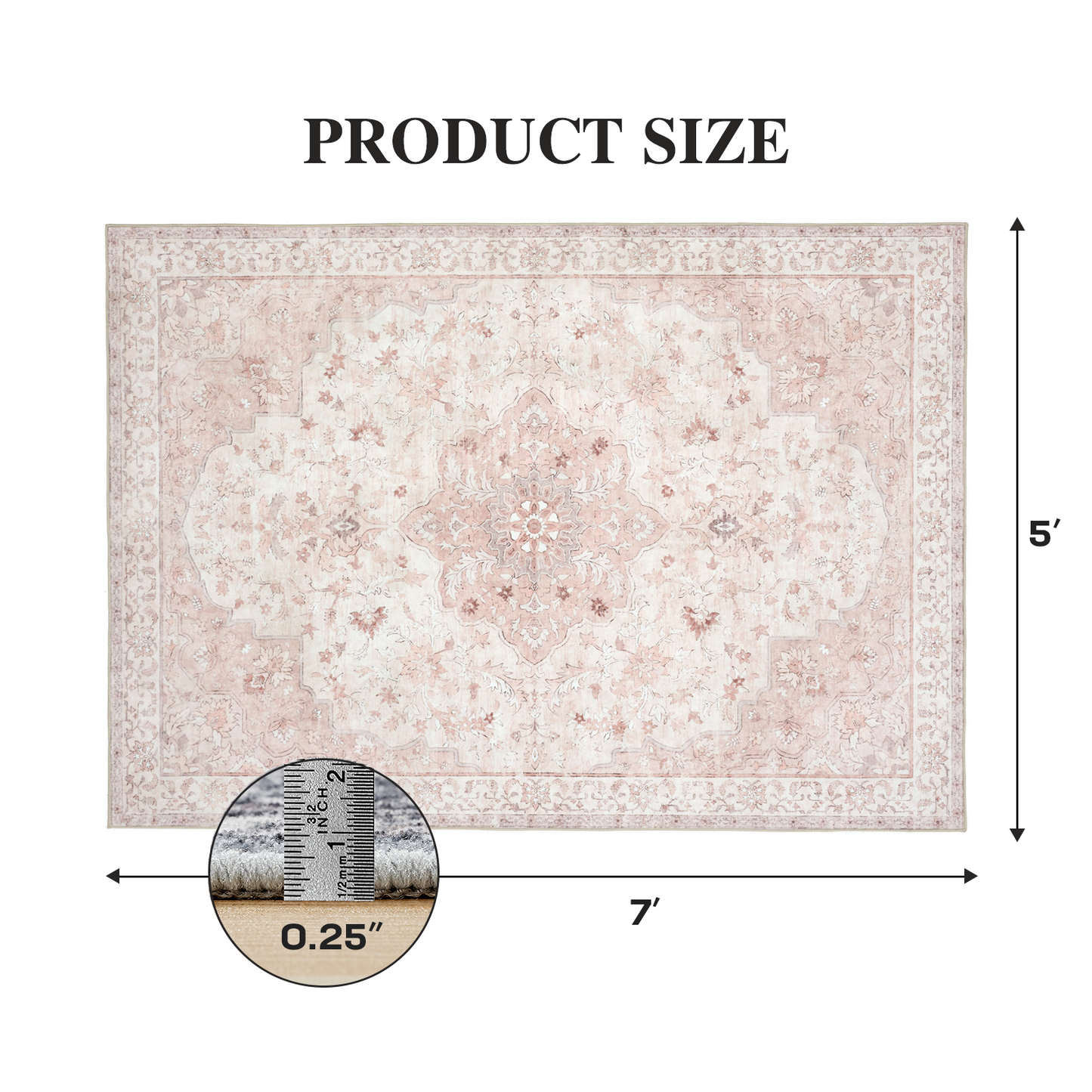 5'x7' Machine-washable Area Rugs for Living Room, Stain Resistant Non-Shed Carpet, Boho Area Rugs with Non-Slip Backing for Bedroom, Dining Room, Dorm, Office