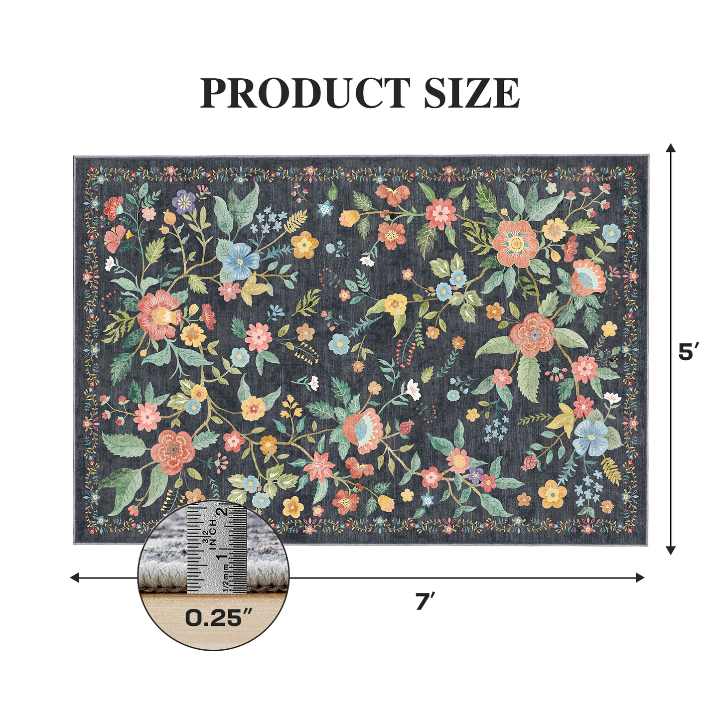 5'x7' Machine-washable Area Rugs for Living Room, Stain Resistant Non-Shed Carpet, Boho Area Rugs with Non-Slip Backing for Bedroom, Dining Room, Dorm, Office