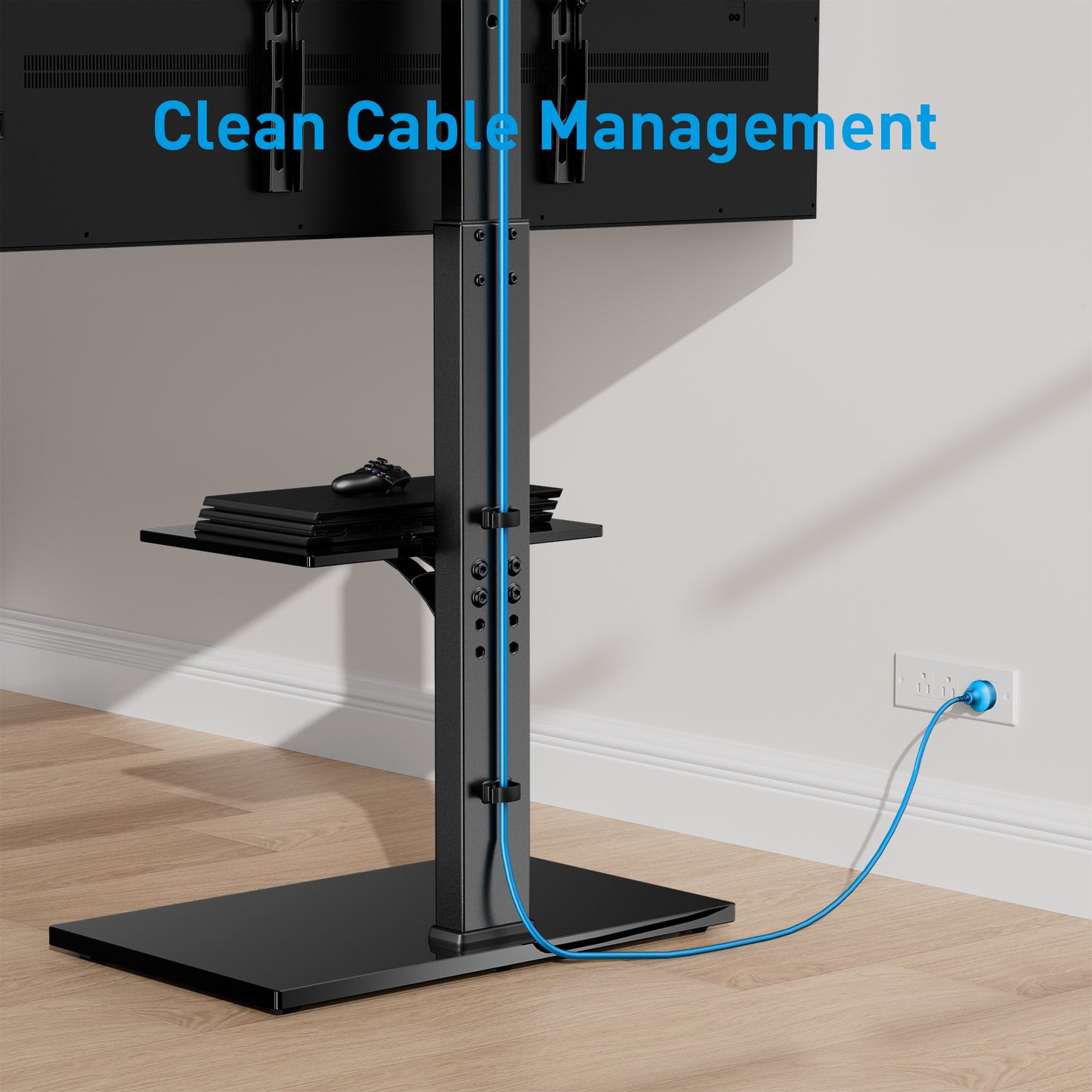 MountFTV TV Stand Rolling, TV Cart Floor Stand Height Adjustable for 30-75 inch Curved TVs Monitors, Display Trolley Loading, Hold Up to 110 lbs