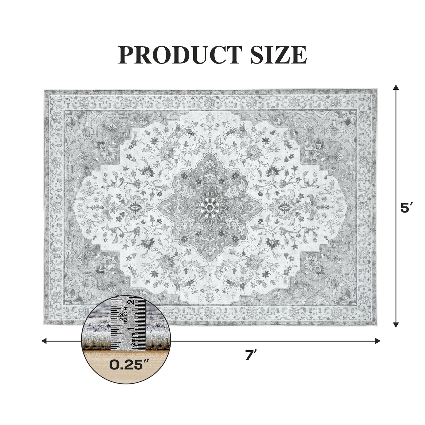 5'x7' Machine-washable Area Rugs for Living Room, Stain Resistant Non-Shed Carpet, Boho Area Rugs with Non-Slip Backing for Bedroom, Dining Room, Dorm, Office