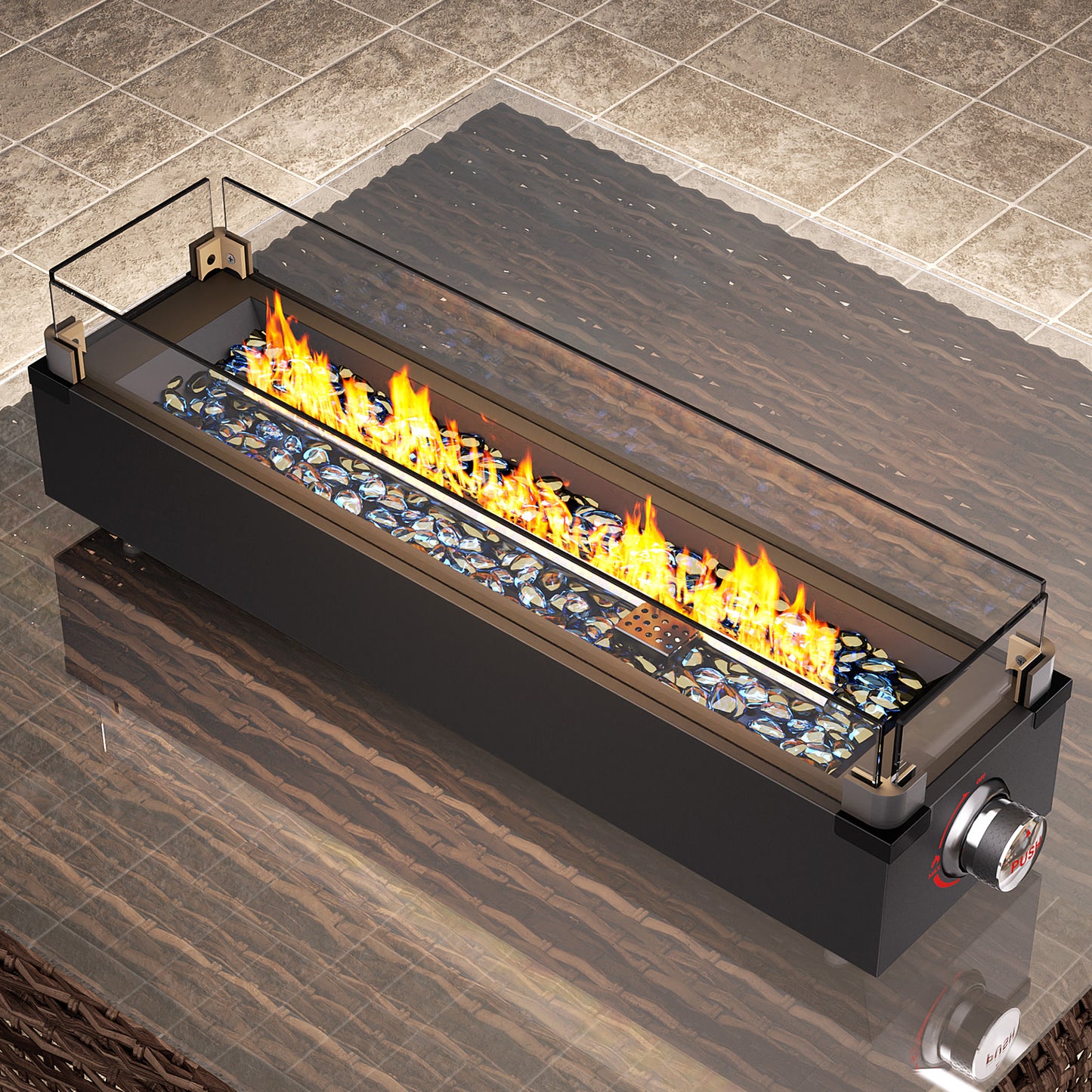 28" Portable Propane Fire Pit, 50000 BTU Outdoor Tabletop Firepit with Glass Wind Guard & Beads, Lightweight Stainless Steel Firepit for Patio, Deck, Camping, Backyard