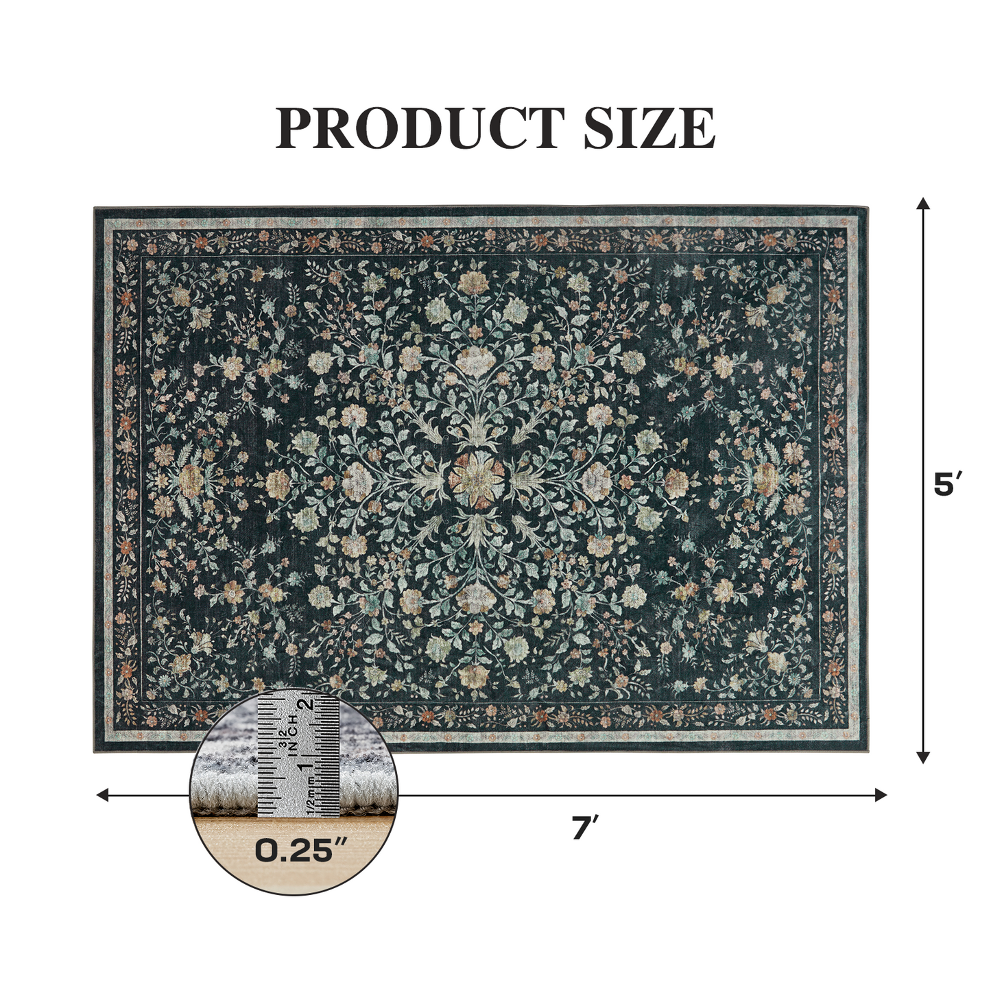 5'x7' Machine-washable Area Rugs for Living Room, Stain Resistant Non-Shed Carpet, Boho Area Rugs with Non-Slip Backing for Bedroom, Dining Room, Dorm, Office