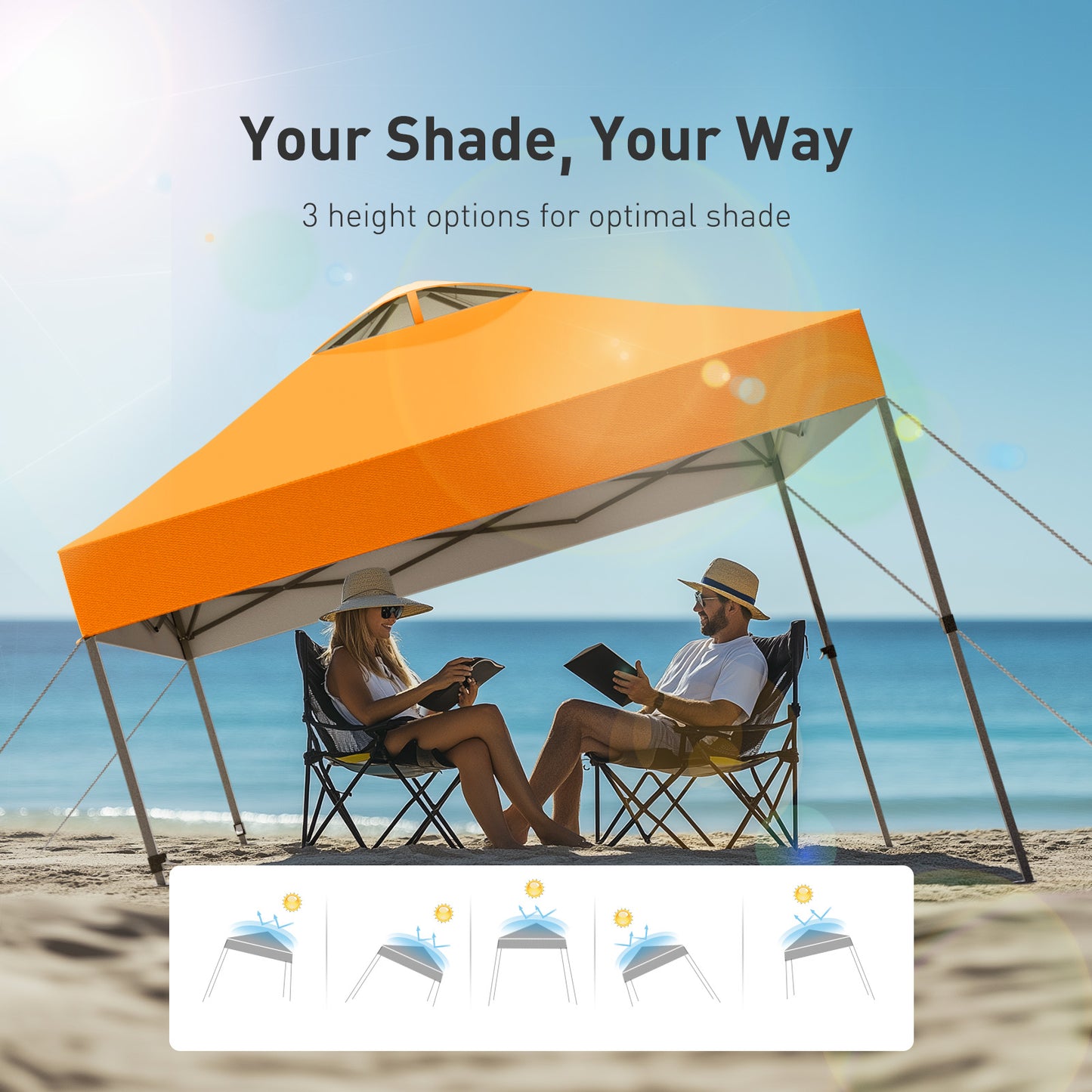 CHITOOMA 10 x 10ft Pop up Canopy Tent, Instant Outdoor Shelter Easy Portable Straight Leg Canopy Tent, Orange