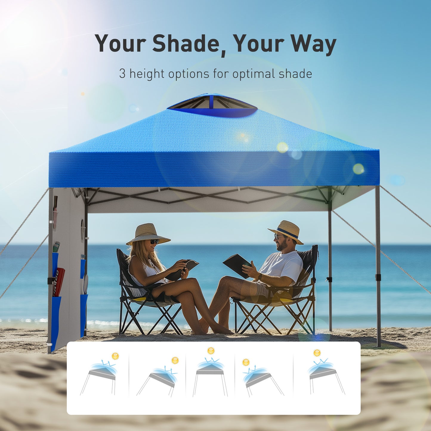CHITOOMA 10 x 10ft Pop up Canopy Tent, Instant Outdoor Shelter Easy Portable Straight Leg Canopy Tent with Pockets Sidewall, Blue