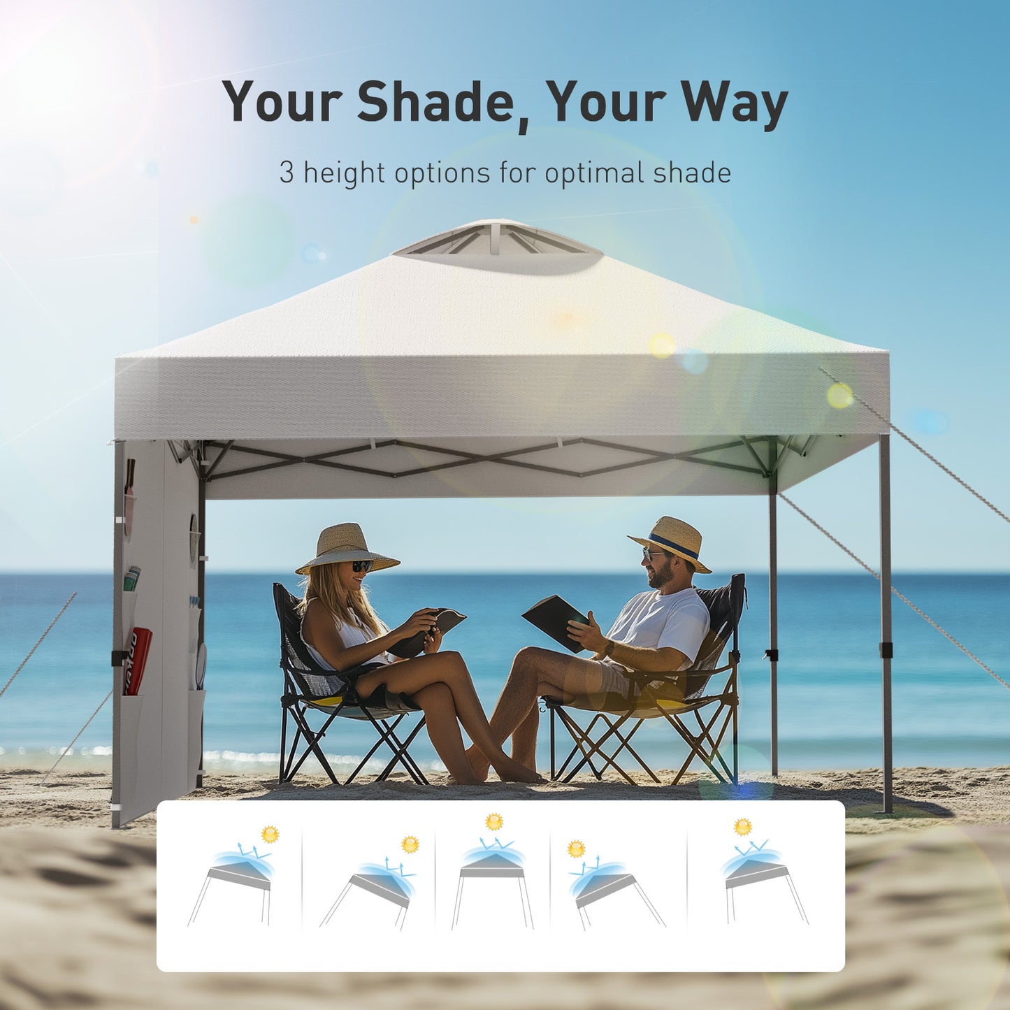 CHITOOMA 10 x 10ft Pop up Canopy Tent, Instant Outdoor Shelter Easy Portable Straight Leg Canopy Tent with Pockets Sidewall, White