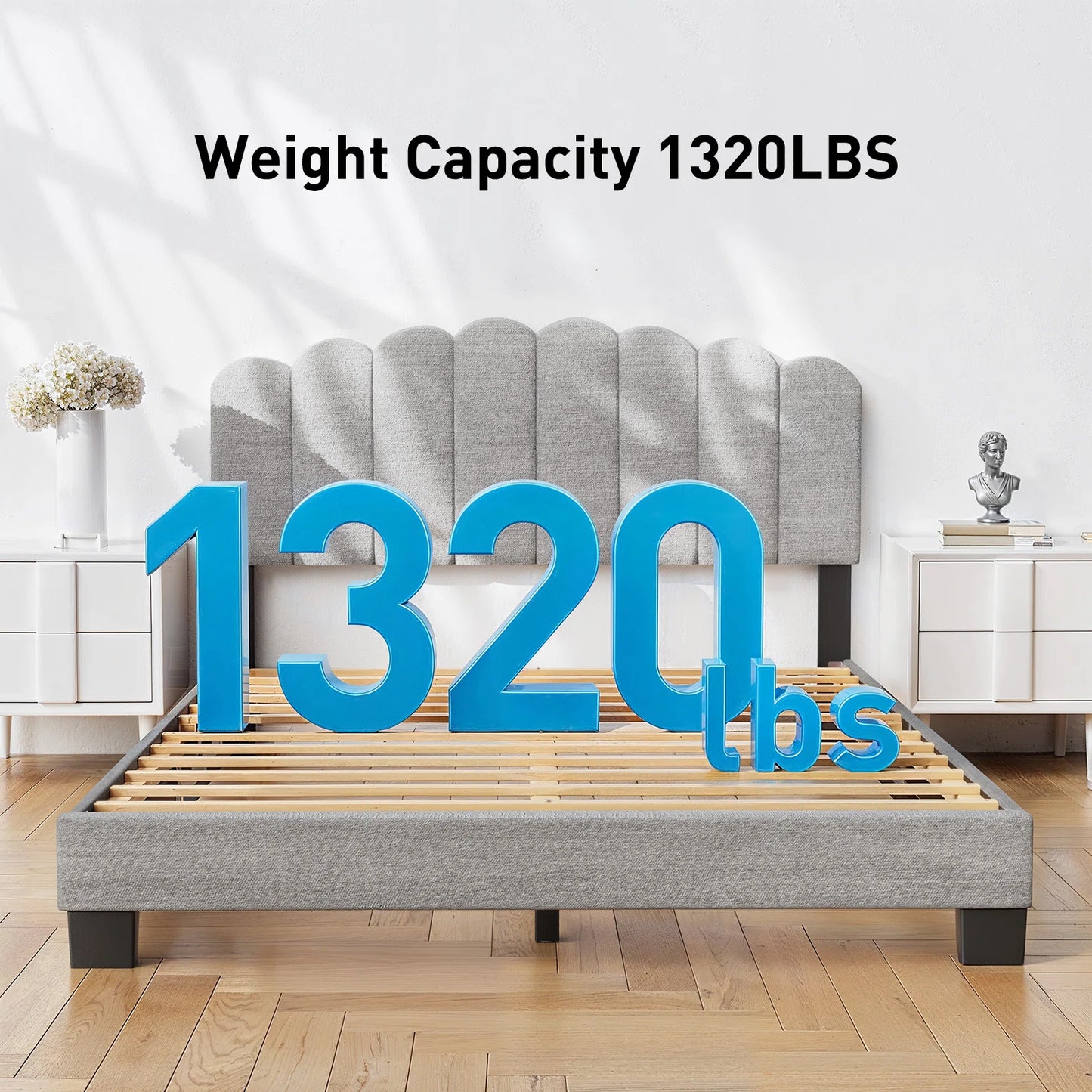 CHITOOMA Full Size Bed Frame with Adjustable Headboard, Grey Linen Upholstered Platform Bed Frame Full No Box Spring Needed, Noise-Free, Heavy Duty