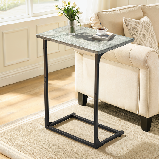 C Shaped Metal Couch End Table Tray Table, Widened Side Table Sofa Table Nightstand for Bedroom, Living Room, 27"(H) x 21.1"(W) x 11.4"(D), Grey